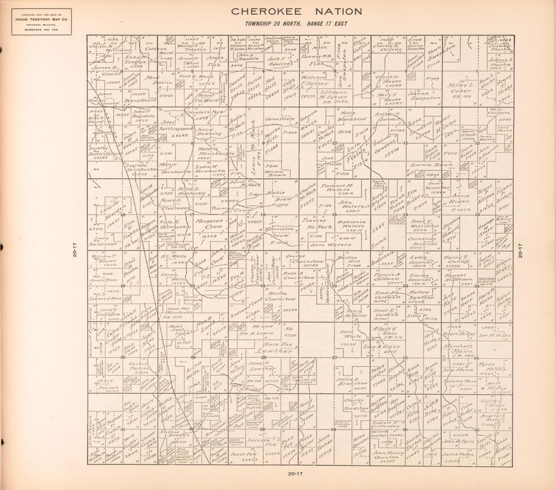 Township 20 North, Range 17 East from Cherokee Nation 1909 by Relic Map Company