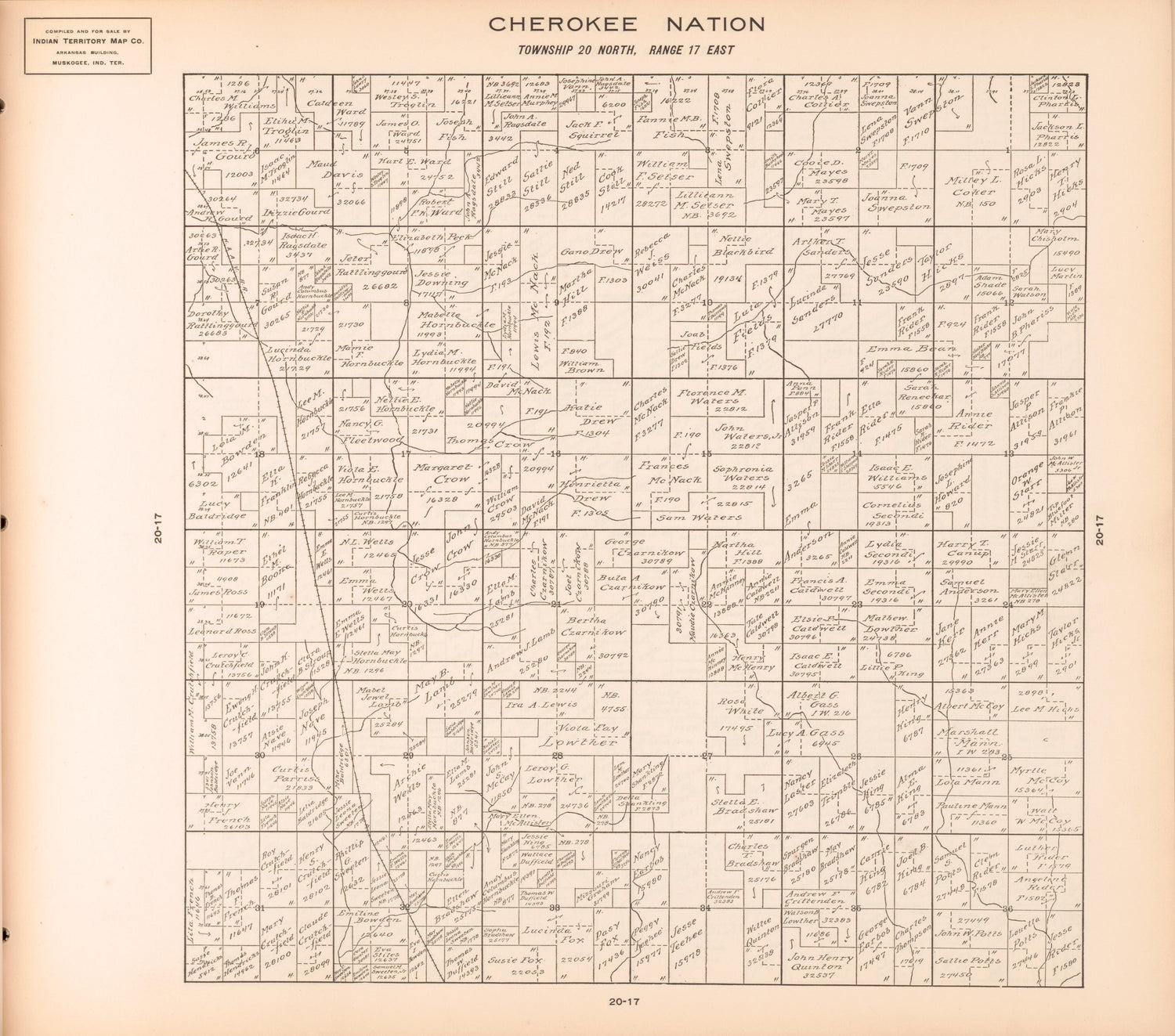 Township 20 North, Range 17 East from Cherokee Nation 1909 by Relic Map Company