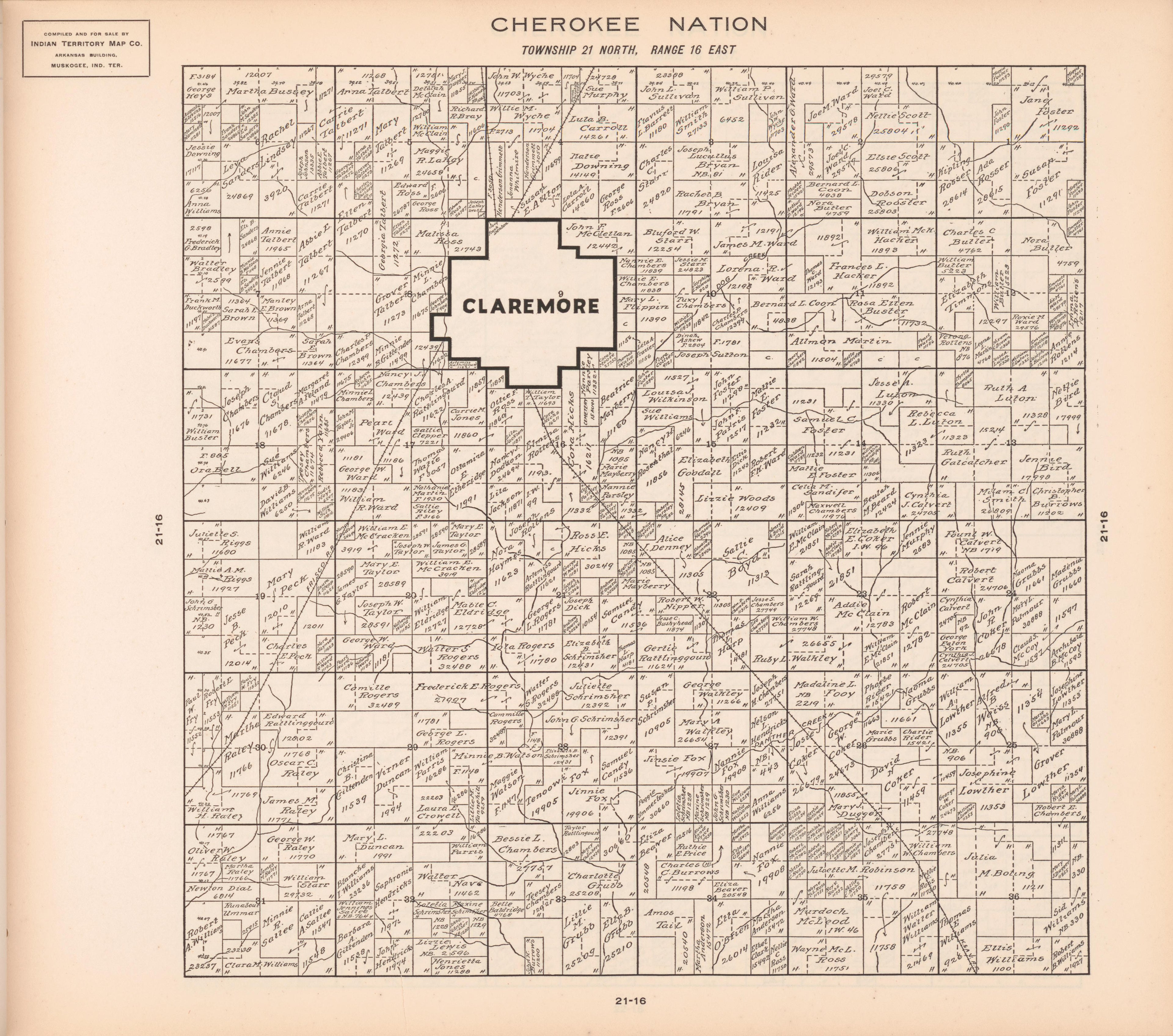 Township 21 North, Range 16 East from Cherokee Nation 1909 by Relic Map Company