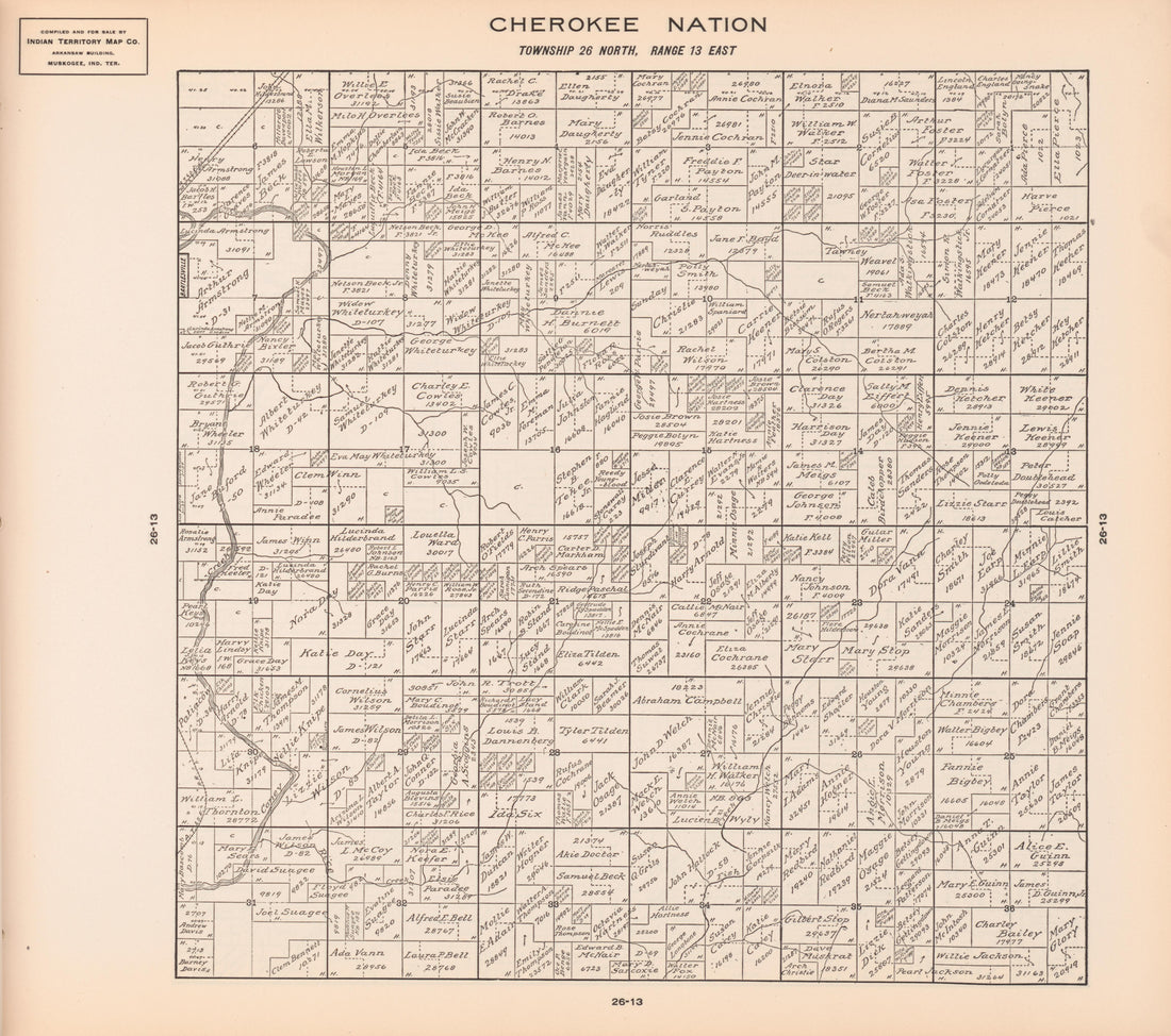 Township 26 North, Range 13 East from Cherokee Nation 1909 by Relic Map Company
