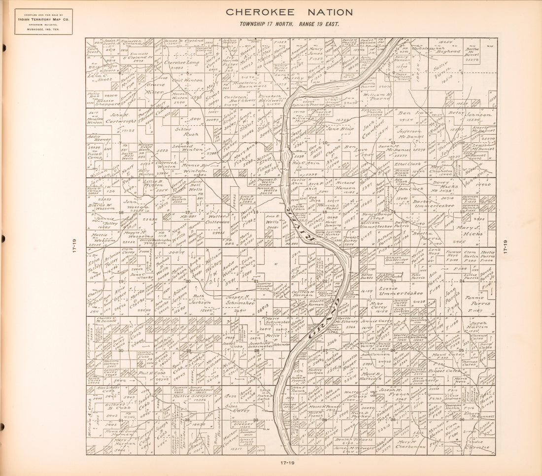 Township 17 North, Range 19 East from Cherokee Nation 1909 by Relic Map Company