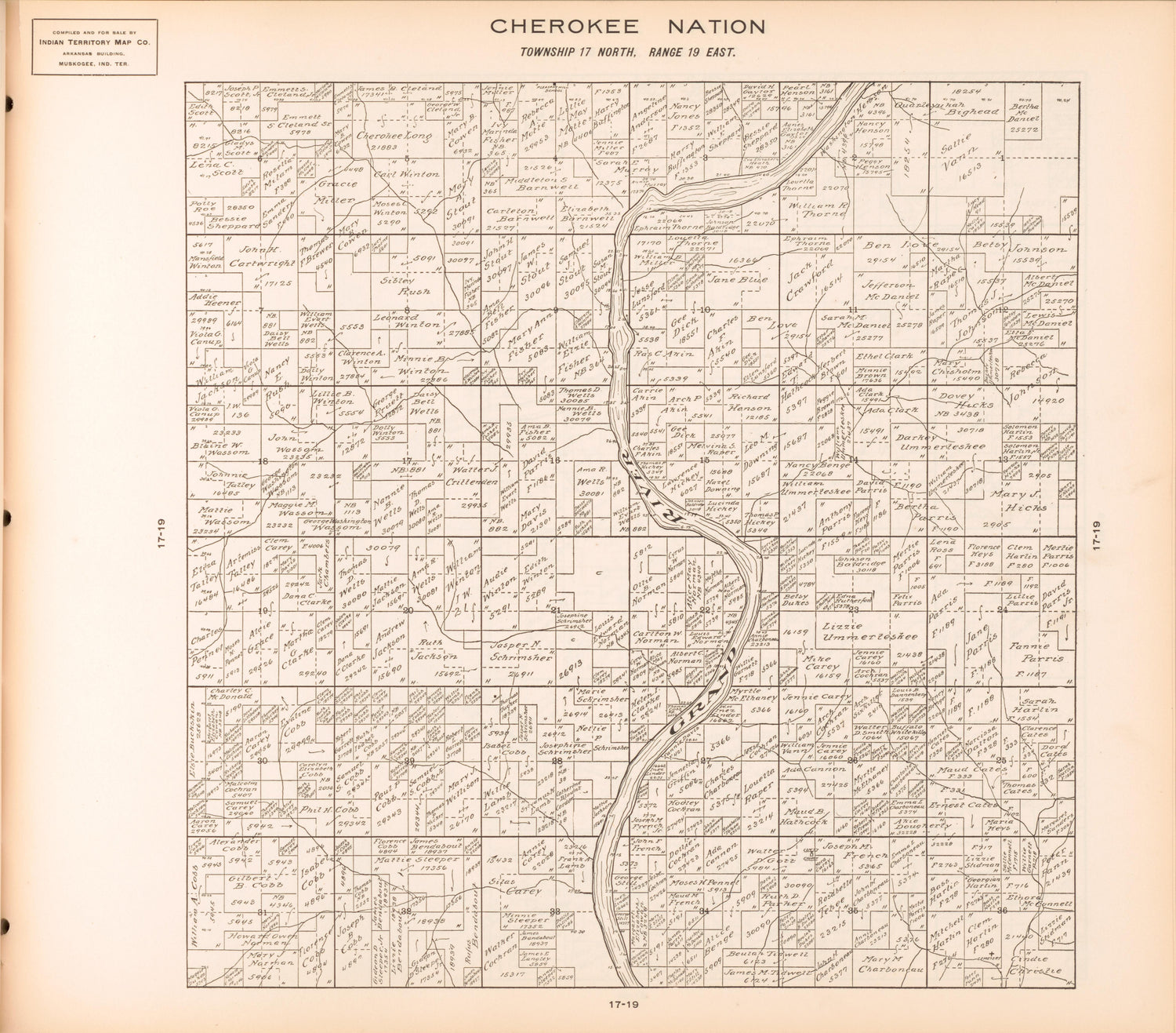Township 17 North, Range 19 East from Cherokee Nation 1909 by Relic Map Company