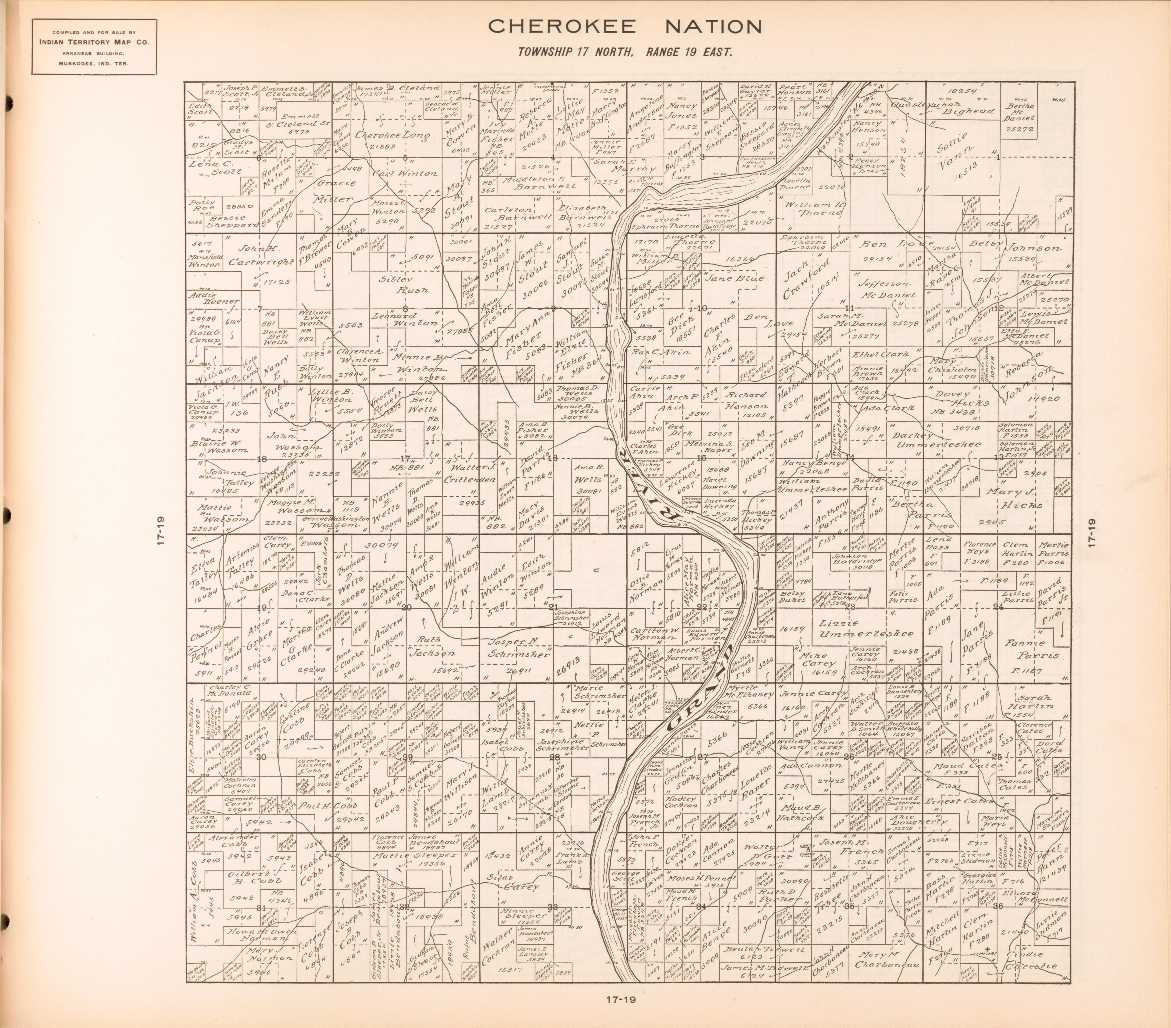 Township 17 North, Range 19 East from Cherokee Nation 1909 by Relic Map Company