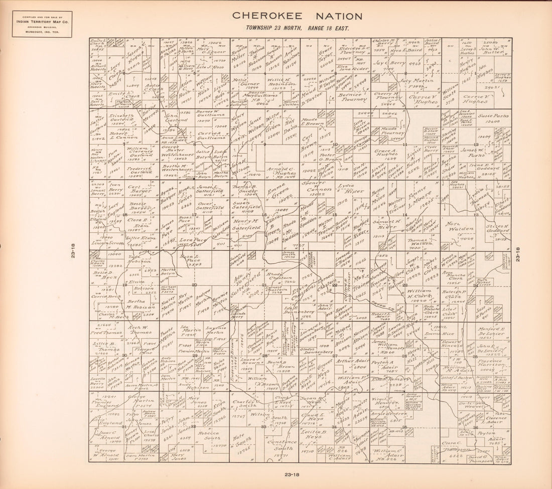 Township 23 North, Range 18 East from Cherokee Nation 1909 by Relic Map Company