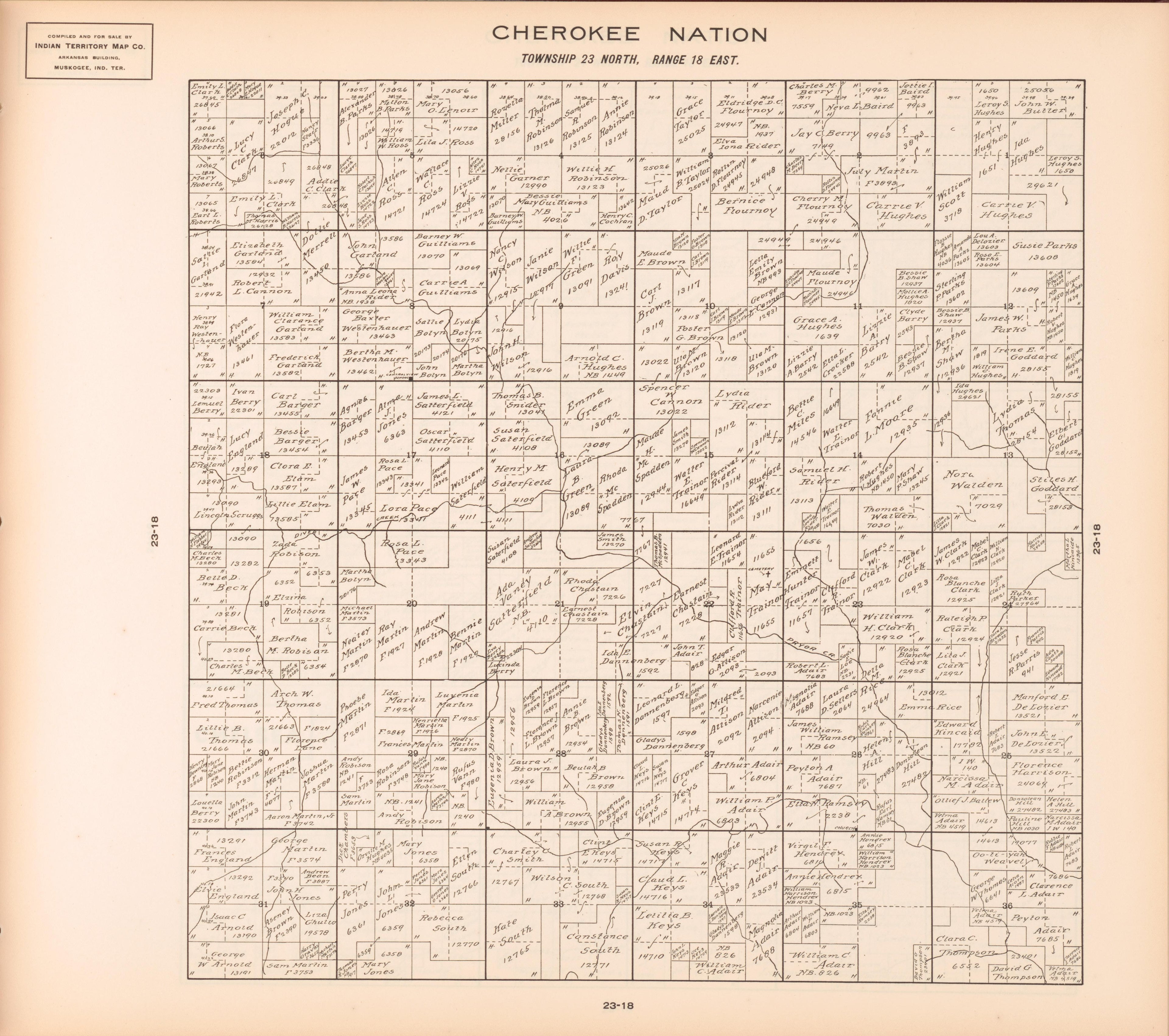 Township 23 North, Range 18 East from Cherokee Nation 1909 by Relic Map Company