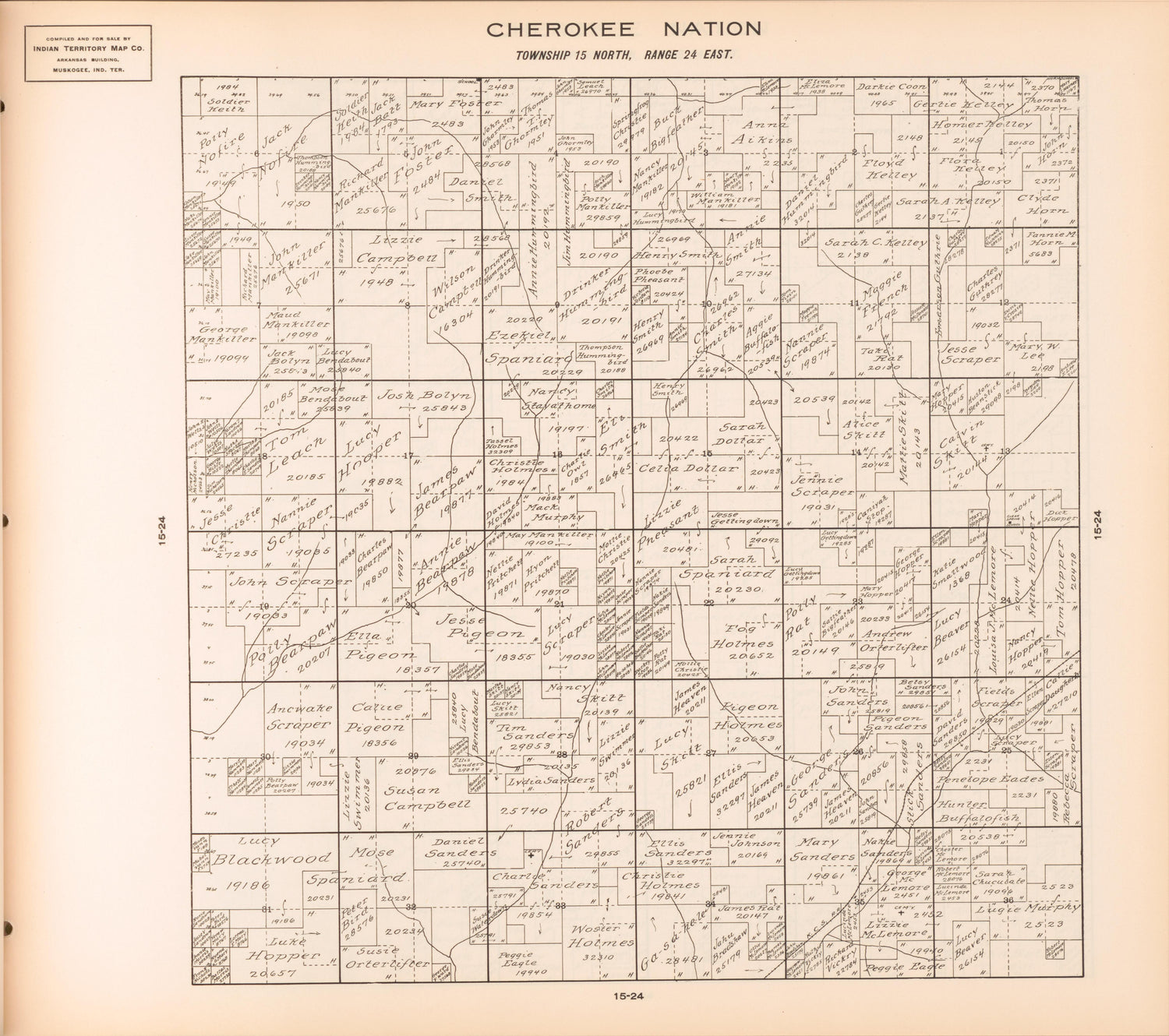 Township 15 North, Range 24 East from Cherokee Nation 1909 by Relic Map Company