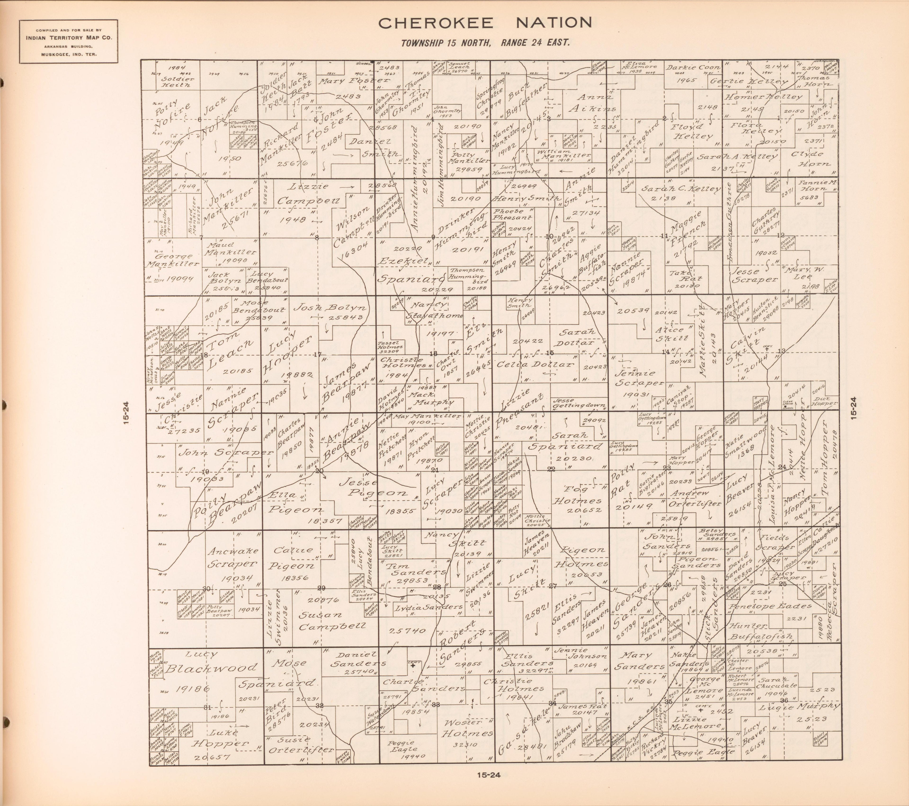 Township 15 North, Range 24 East from Cherokee Nation 1909 by Relic Map Company