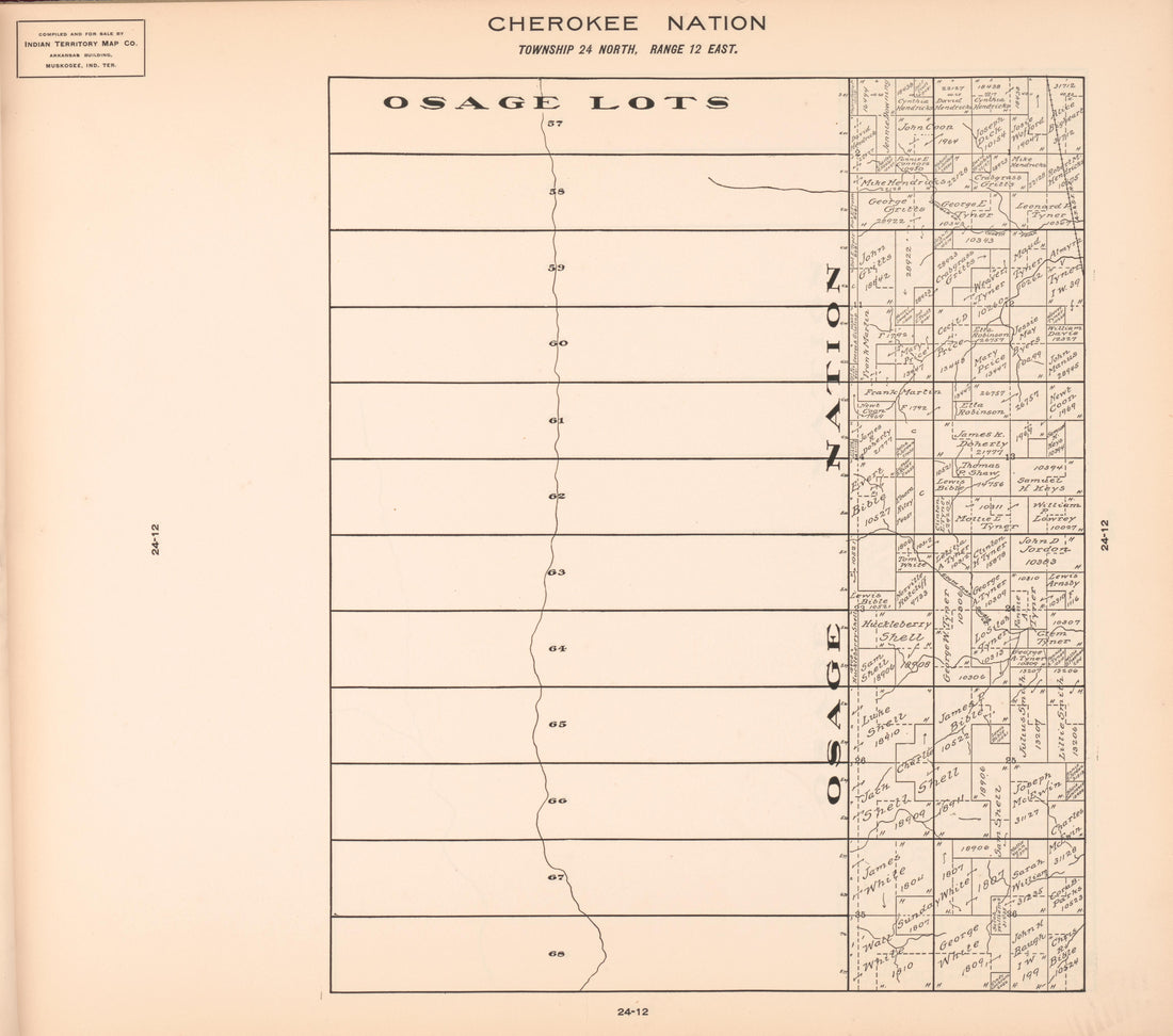 Township 24 North, Range 12 East from Cherokee Nation 1909 by Relic Map Company