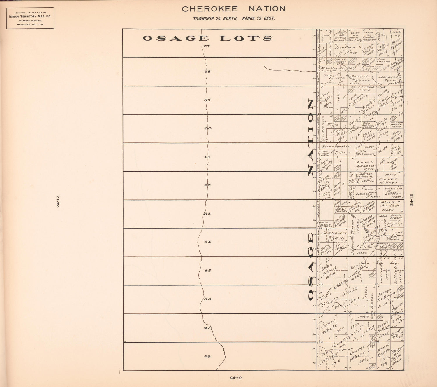 Township 24 North, Range 12 East from Cherokee Nation 1909 by Relic Map Company