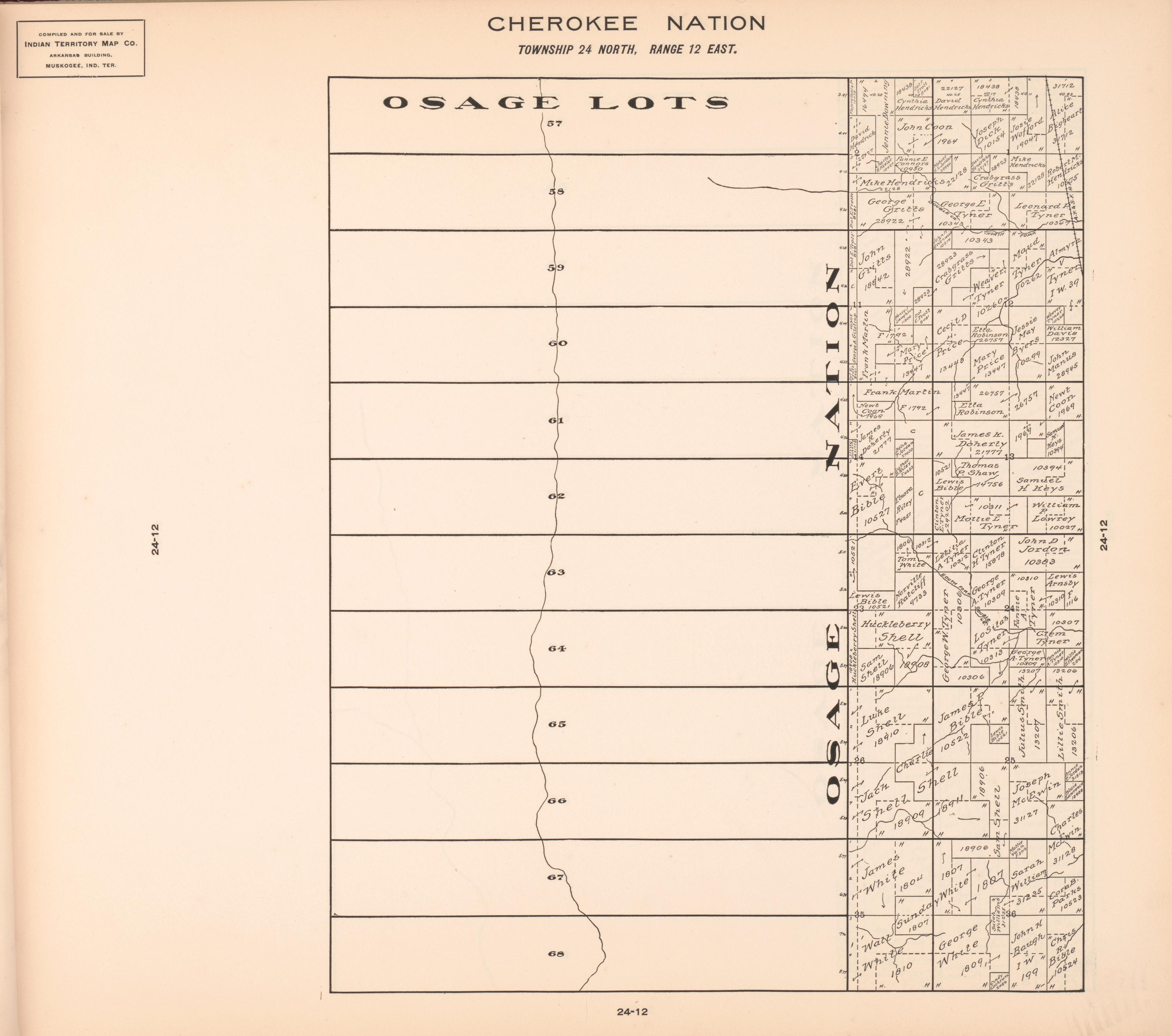 Township 24 North, Range 12 East from Cherokee Nation 1909 by Relic Map Company