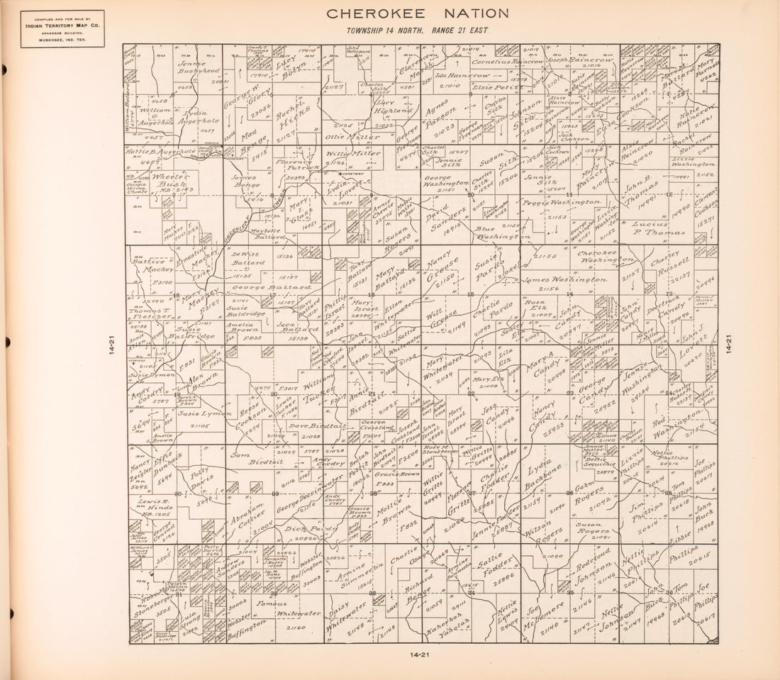 Township 14 North, Range 21 East from Cherokee Nation 1909 by Relic Map Company