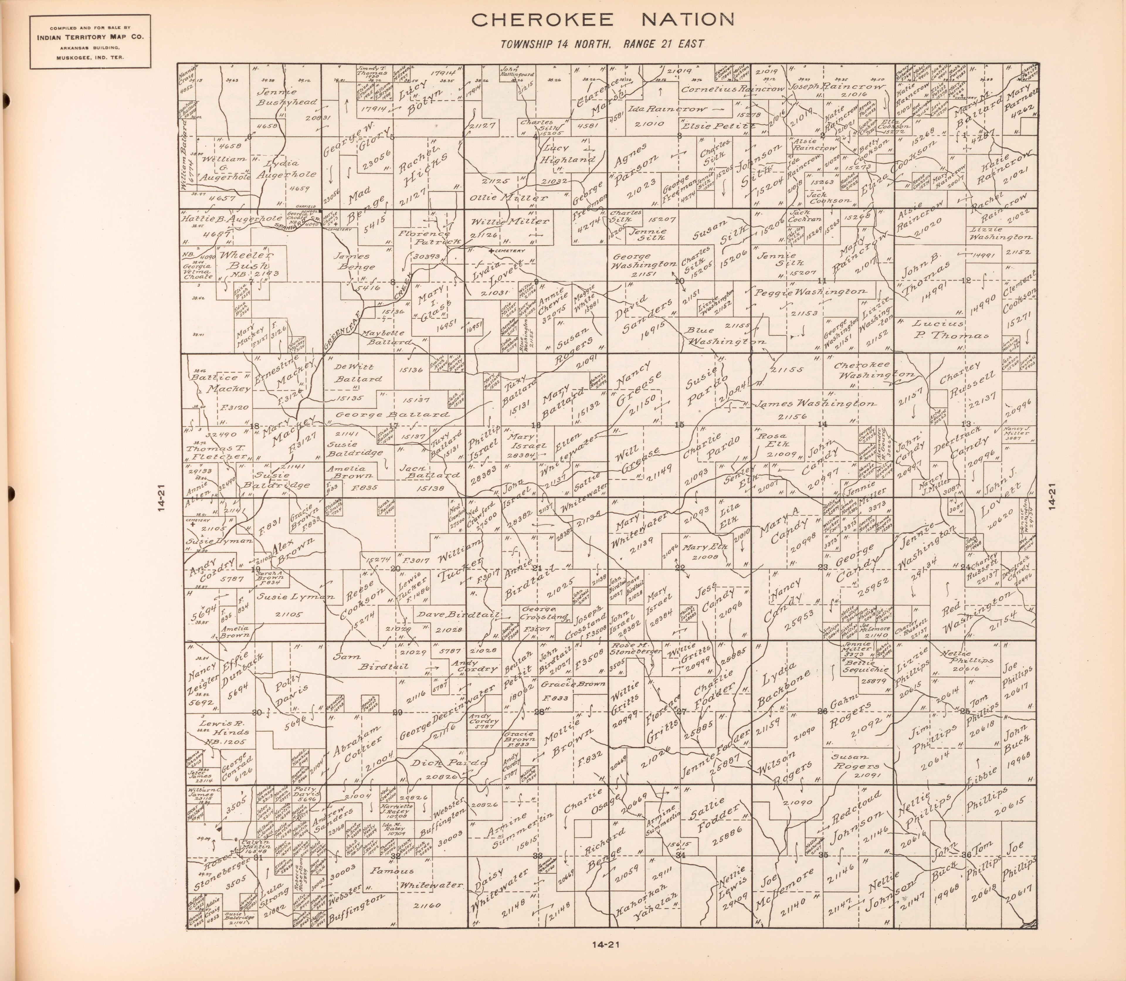 Township 14 North, Range 21 East from Cherokee Nation 1909 by Relic Map Company