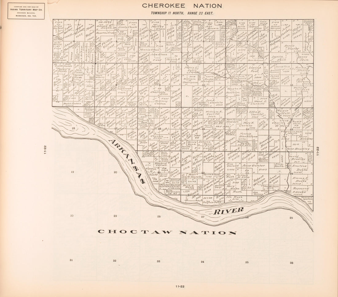 Township 11 North, Range 22 East from Cherokee Nation 1909 by Relic Map Company