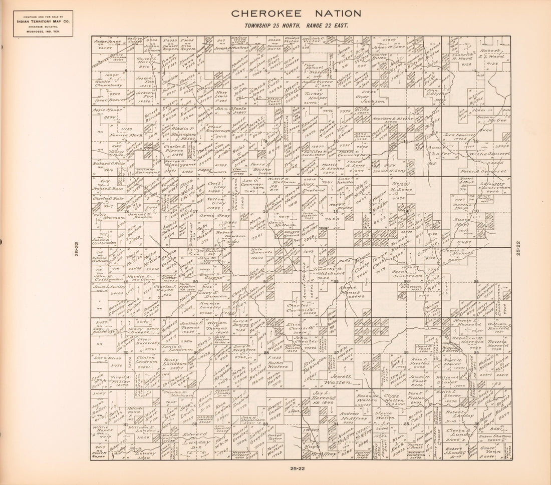 Township 25 North, Range 22 East from Cherokee Nation 1909 by Relic Map Company