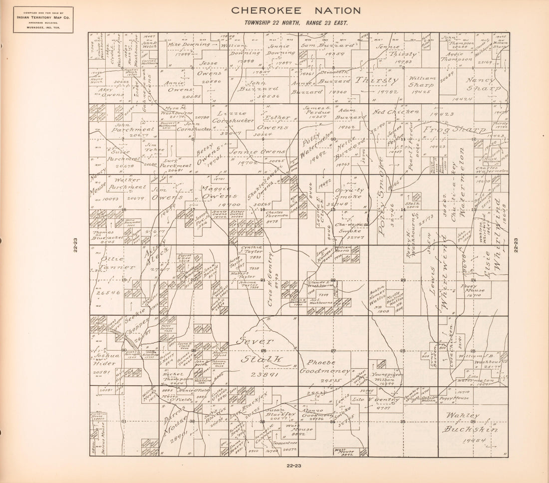 Township 22 North, Range 23 East from Cherokee Nation 1909 by Relic Map Company