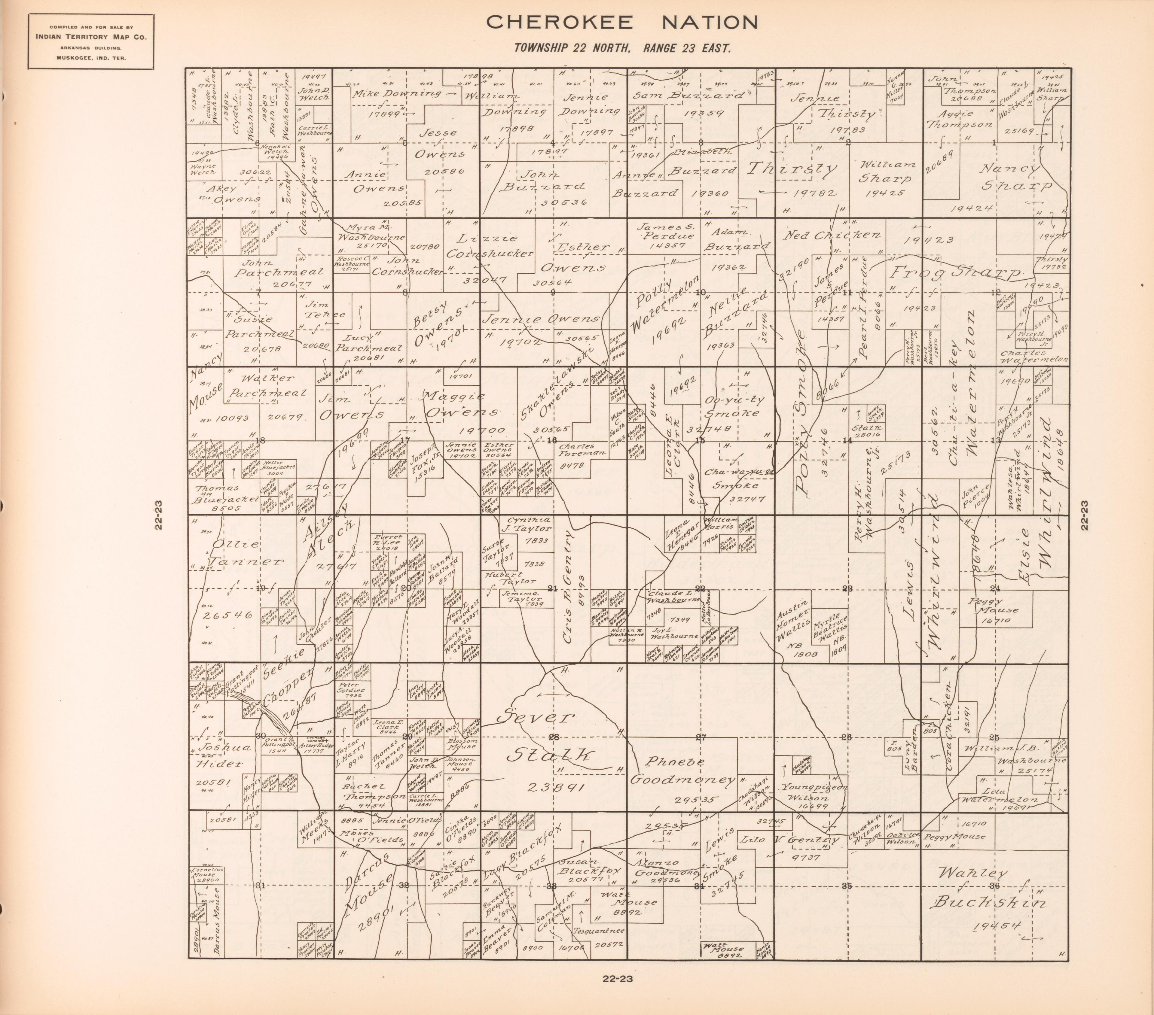Township 22 North, Range 23 East from Cherokee Nation 1909 by Relic Map Company