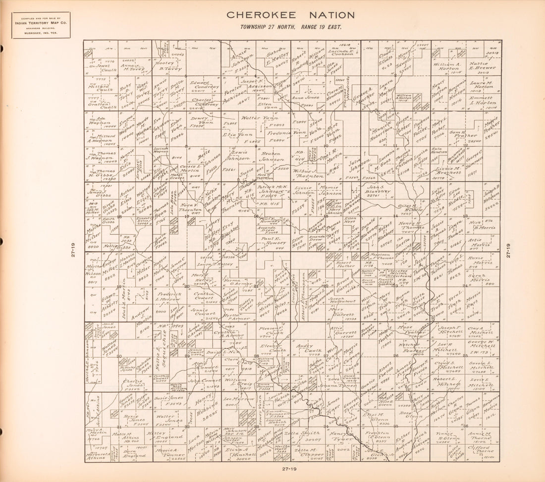Township 27 North, Range 19 East from Cherokee Nation 1909 by Relic Map Company