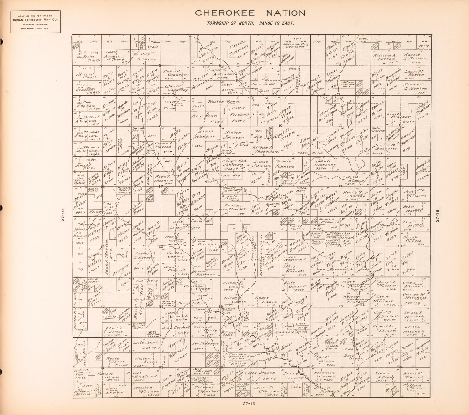 Township 27 North, Range 19 East from Cherokee Nation 1909 by Relic Map Company