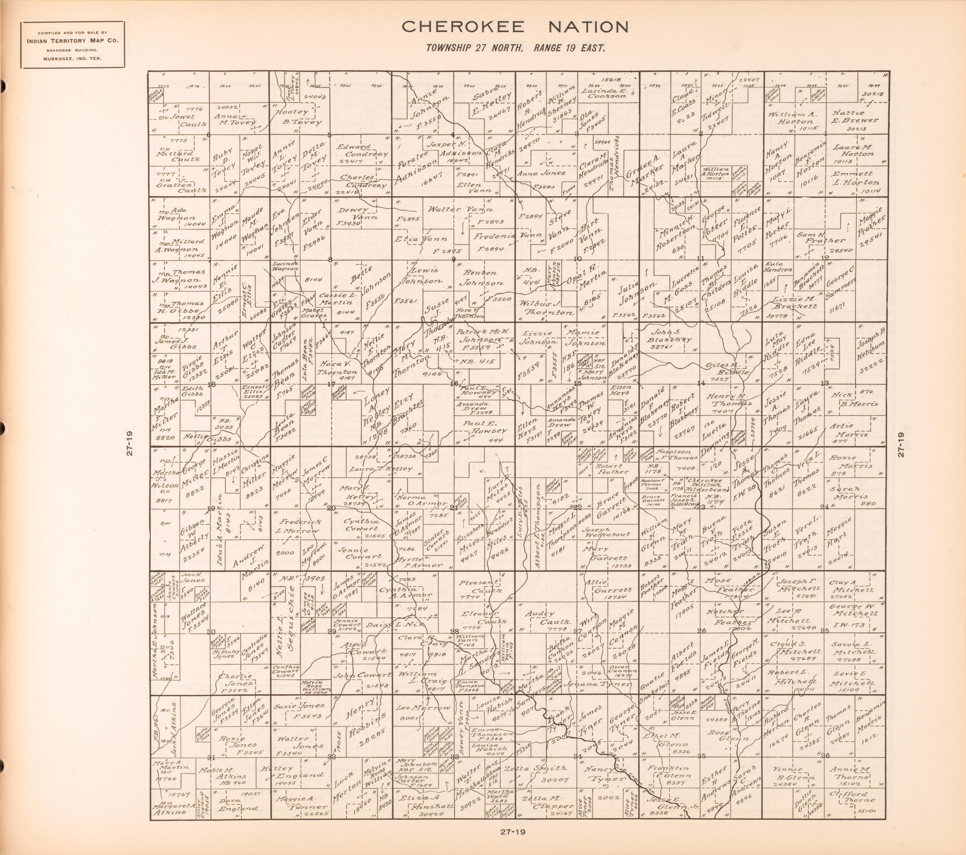 Township 27 North, Range 19 East from Cherokee Nation 1909 by Relic Map Company