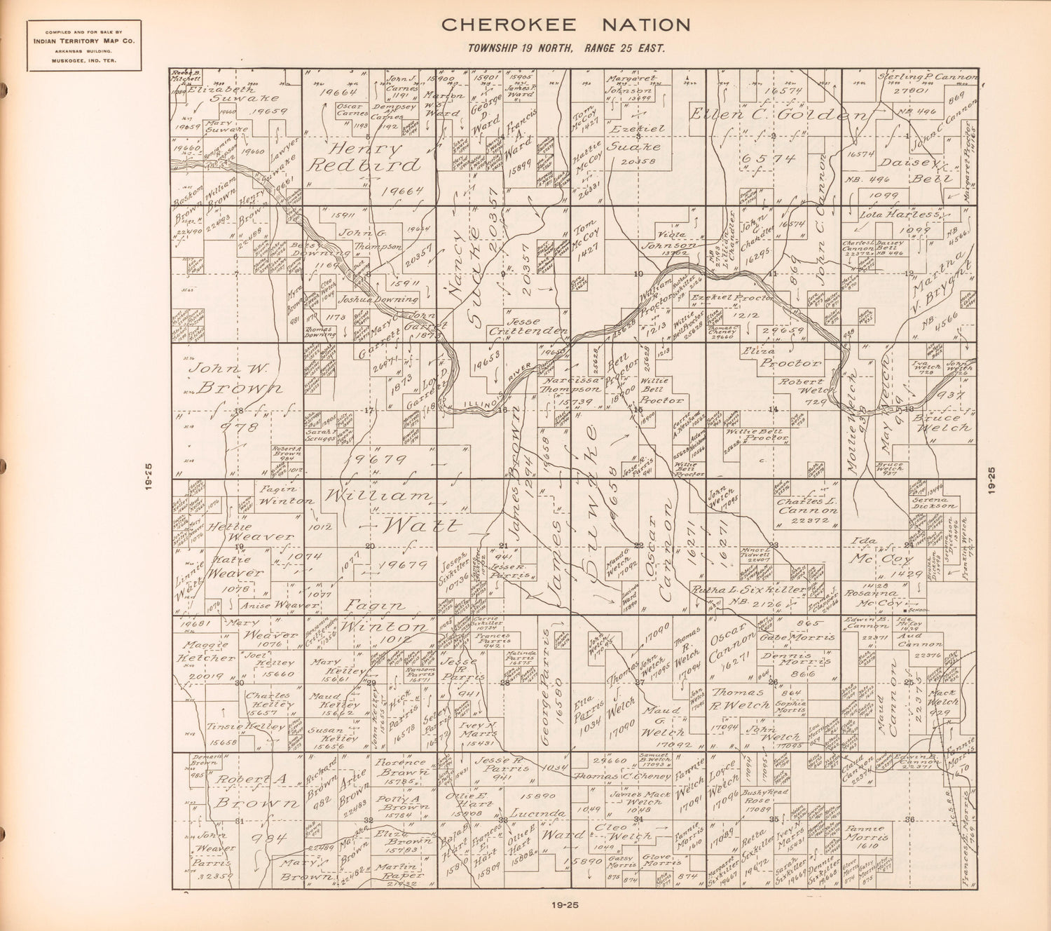 Township 19 North, Range 25 East from Cherokee Nation 1909 by Relic Map Company