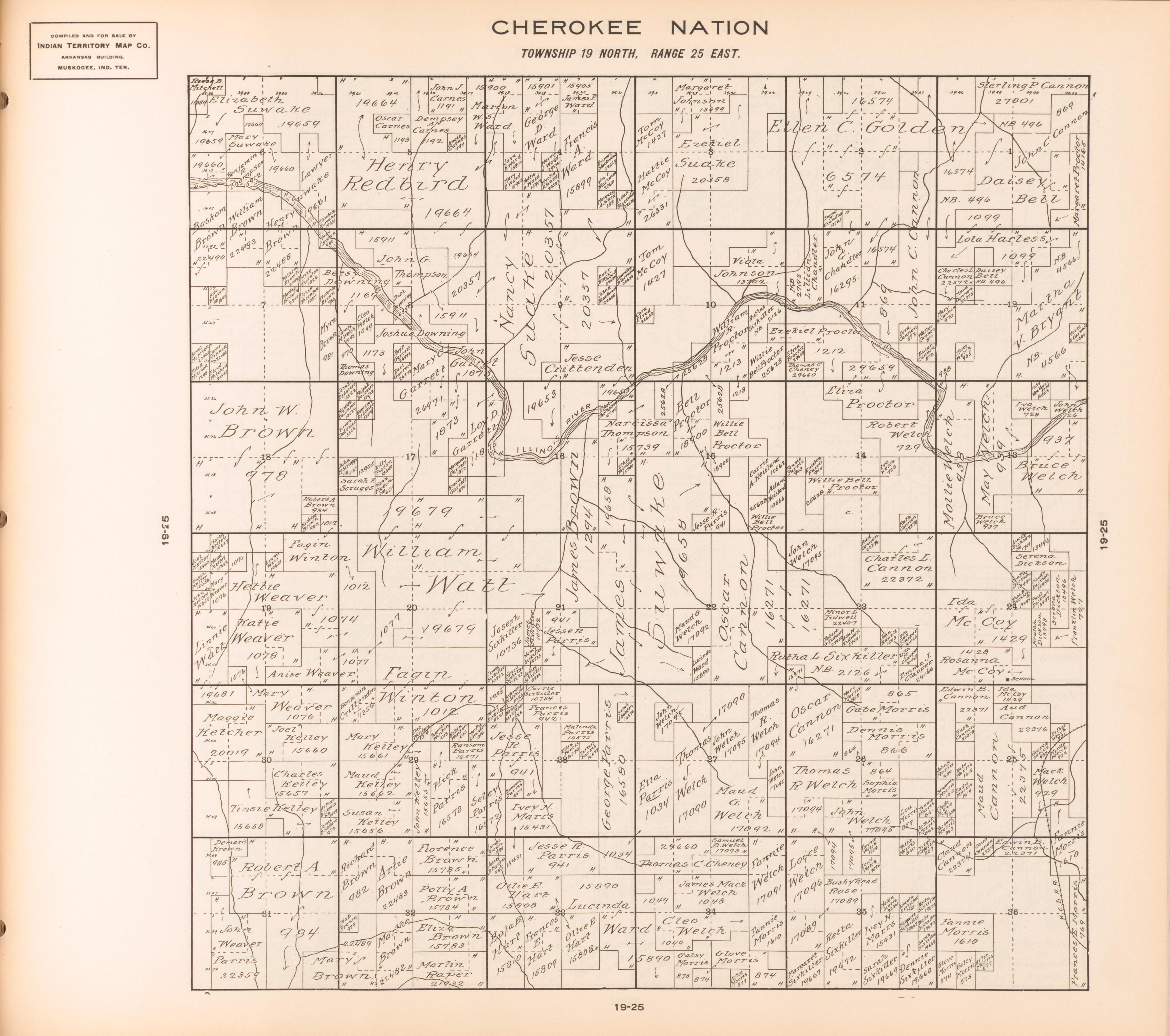 Township 19 North, Range 25 East from Cherokee Nation 1909 by Relic Map Company