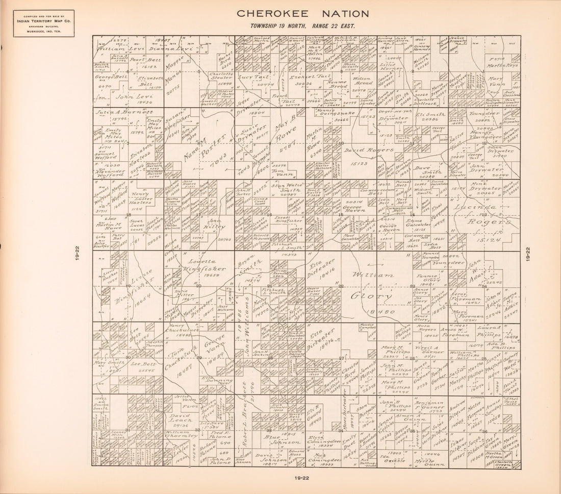 Township 19 North, Range 22 East from Cherokee Nation 1909 by Relic Map Company