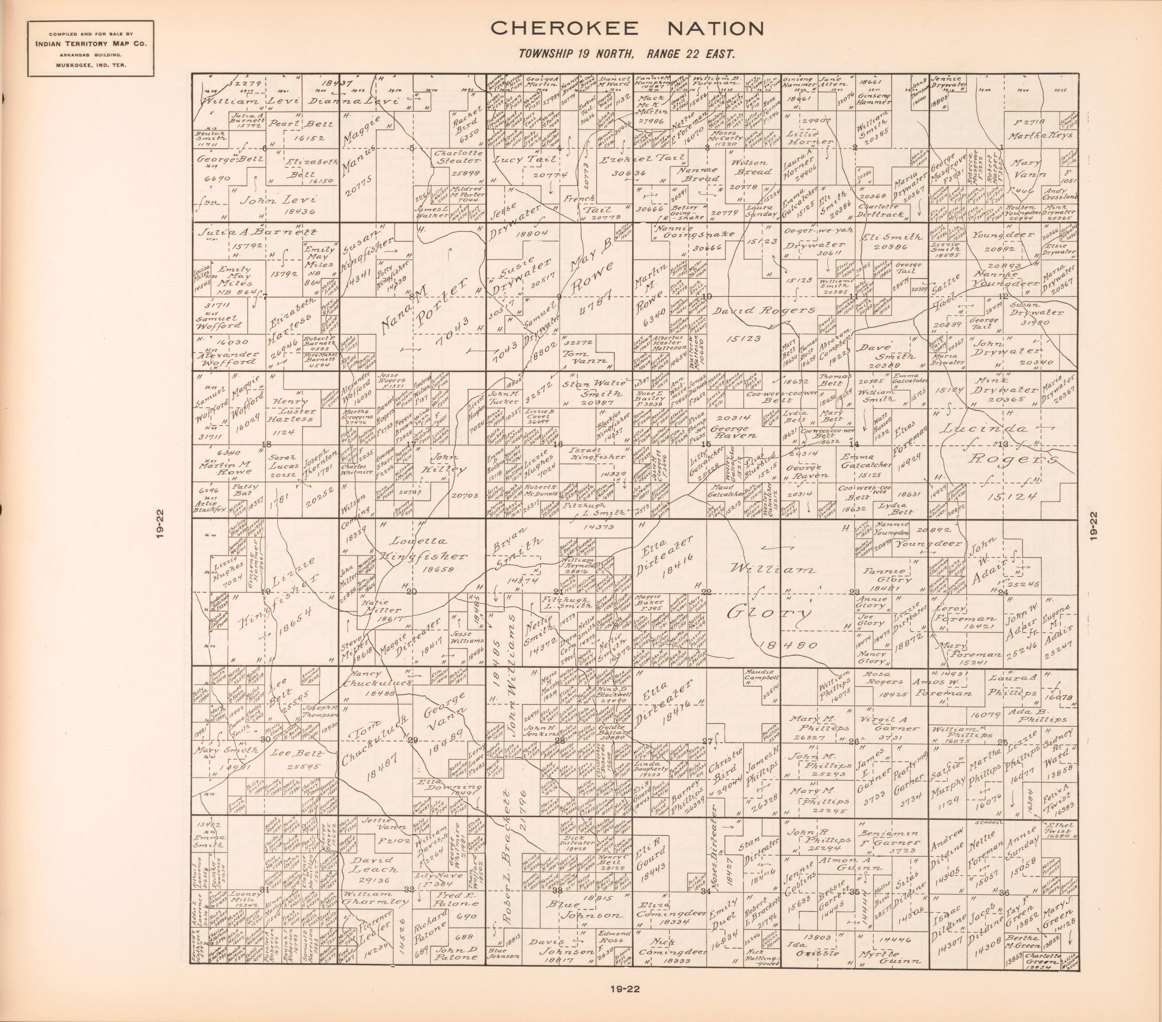 Township 19 North, Range 22 East from Cherokee Nation 1909 by Relic Map Company