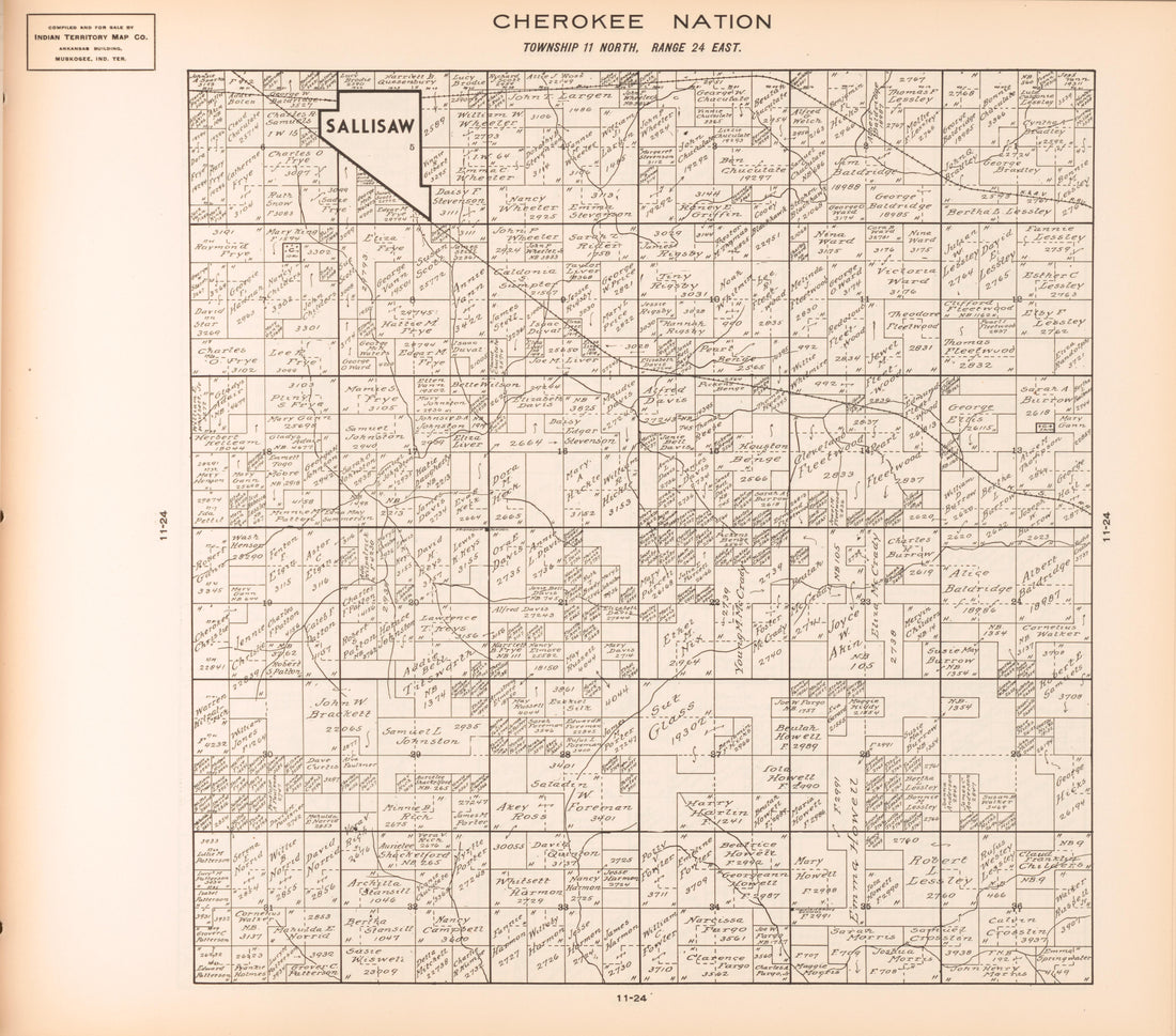 Township 11 North, Range 24 East from Cherokee Nation 1909 by Relic Map Company