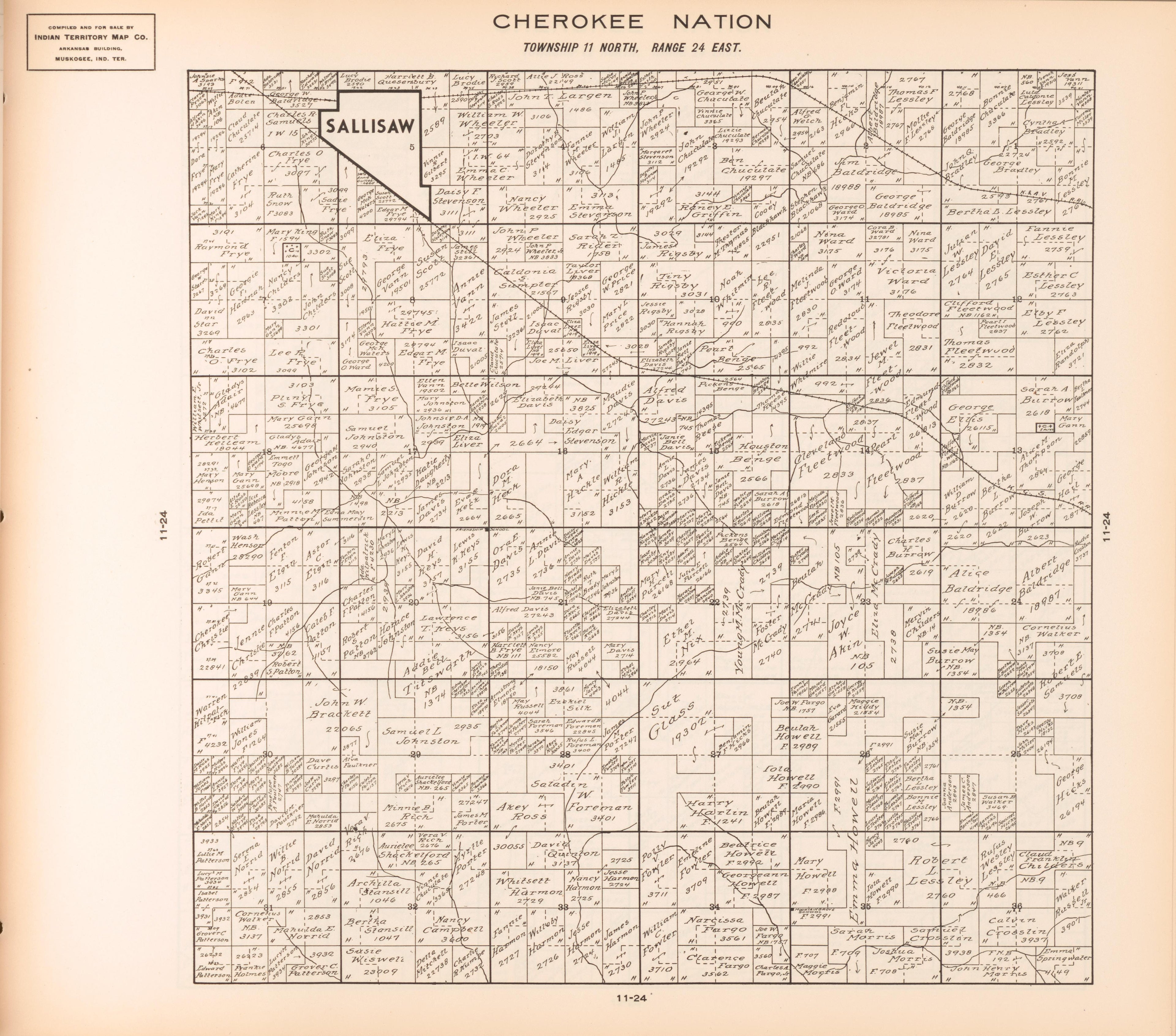 Township 11 North, Range 24 East from Cherokee Nation 1909 by Relic Map Company