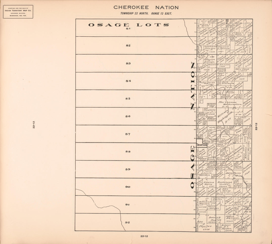 Township 22 North, Range 12 East from Cherokee Nation 1909 by Relic Map Company