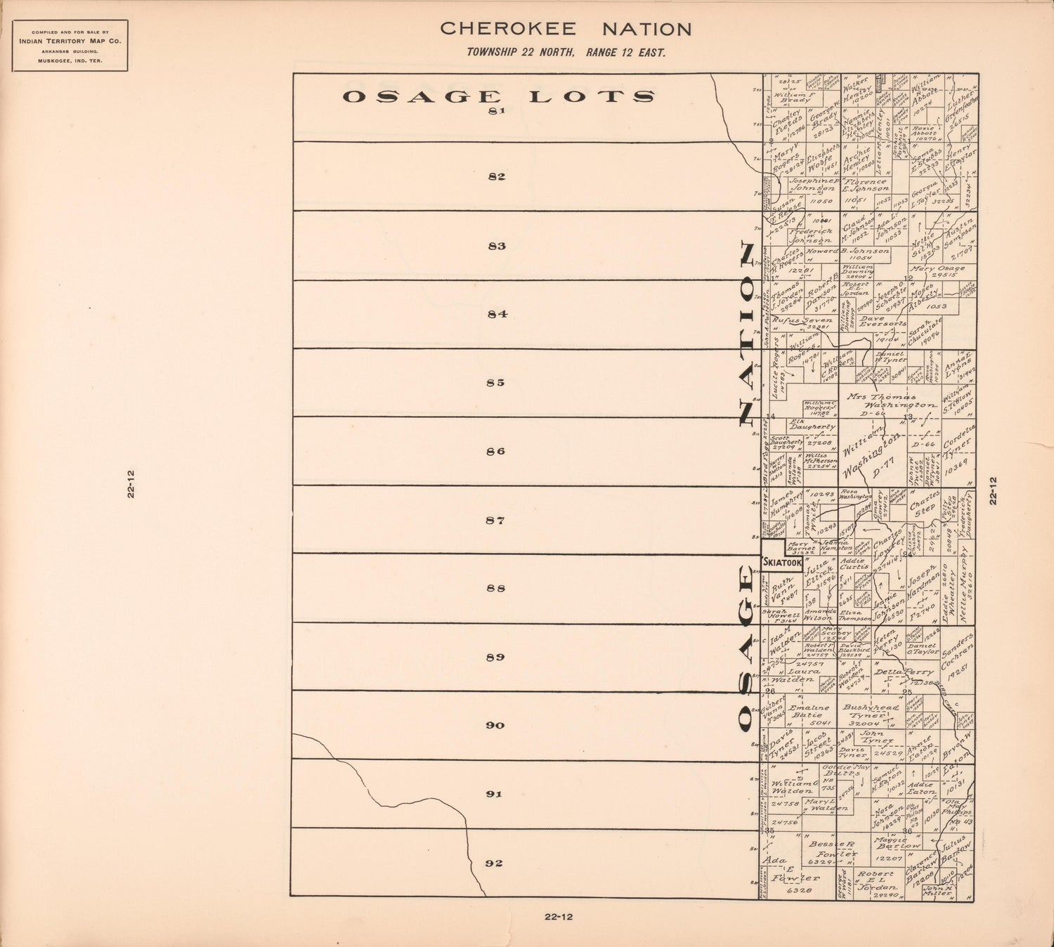 Township 22 North, Range 12 East from Cherokee Nation 1909 by Relic Map Company