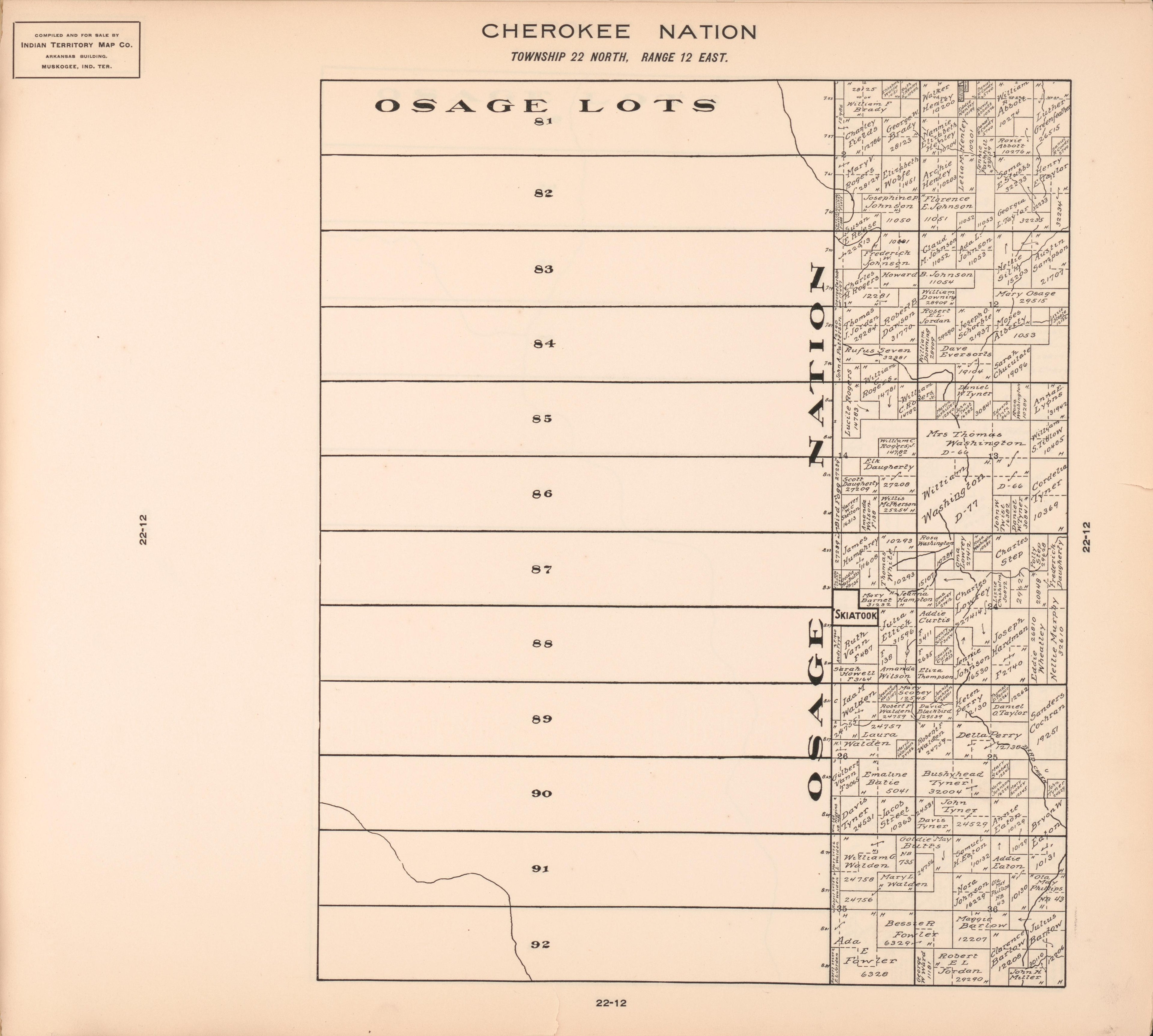 Township 22 North, Range 12 East from Cherokee Nation 1909 by Relic Map Company