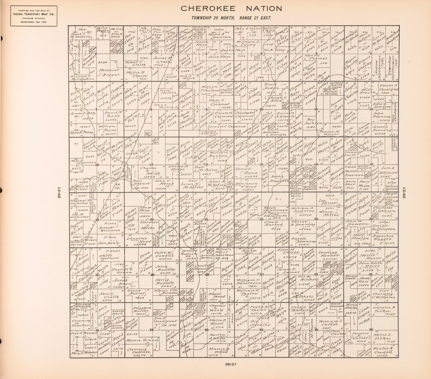 Township 26 North, Range 21 East from Cherokee Nation 1909 by Relic Map Company