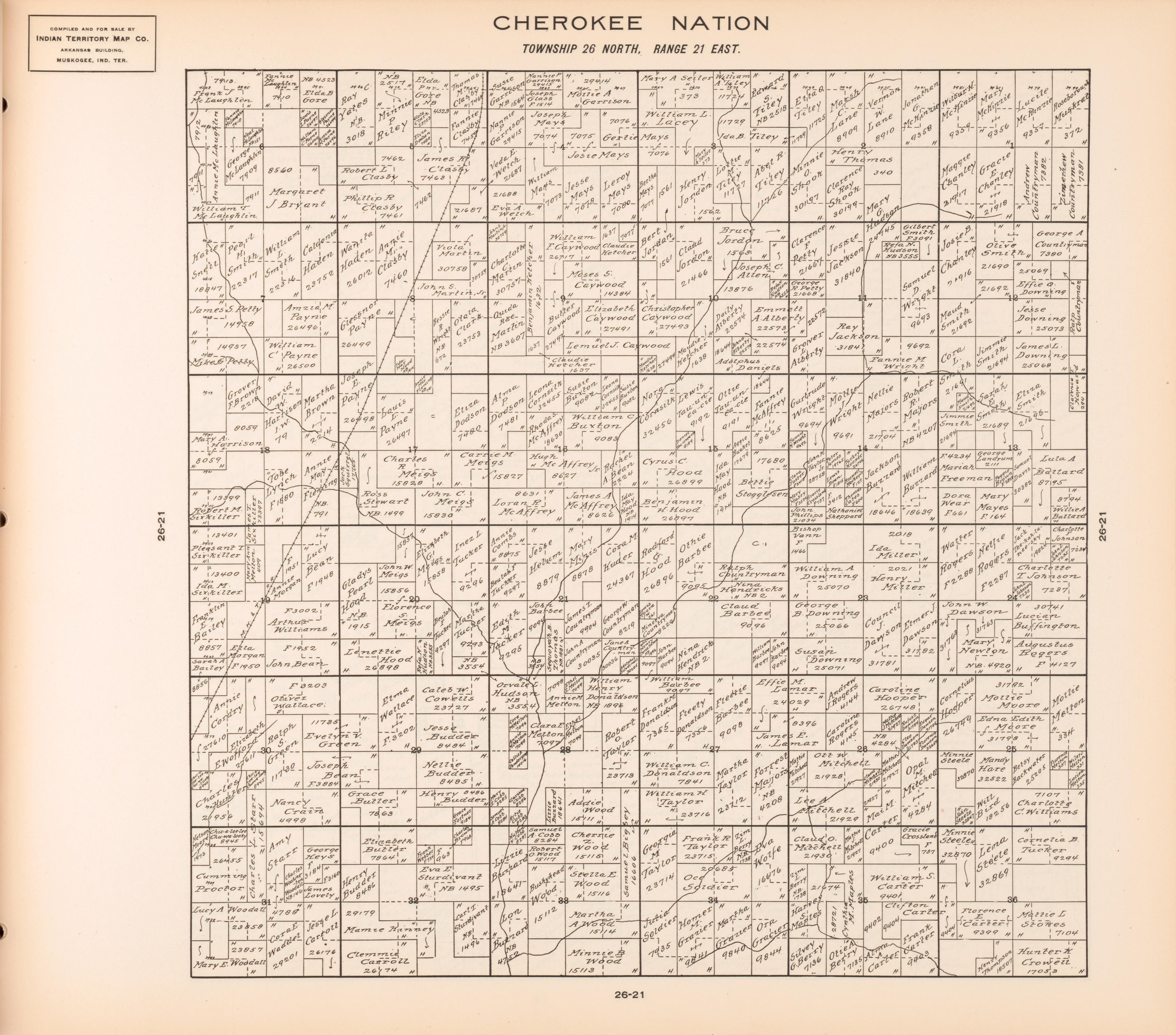 Township 26 North, Range 21 East from Cherokee Nation 1909 by Relic Map Company