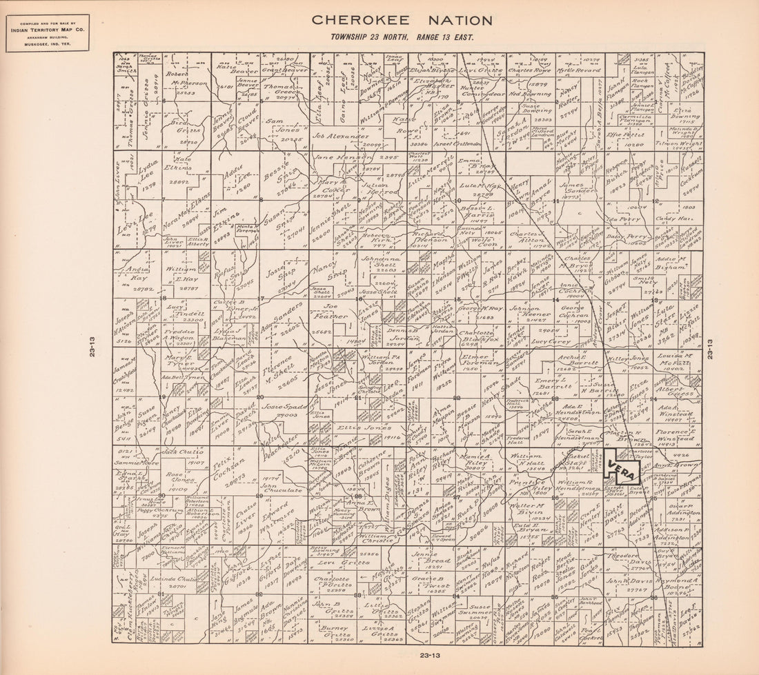 Township 23 North, Range 13 East from Cherokee Nation 1909 by Relic Map Company