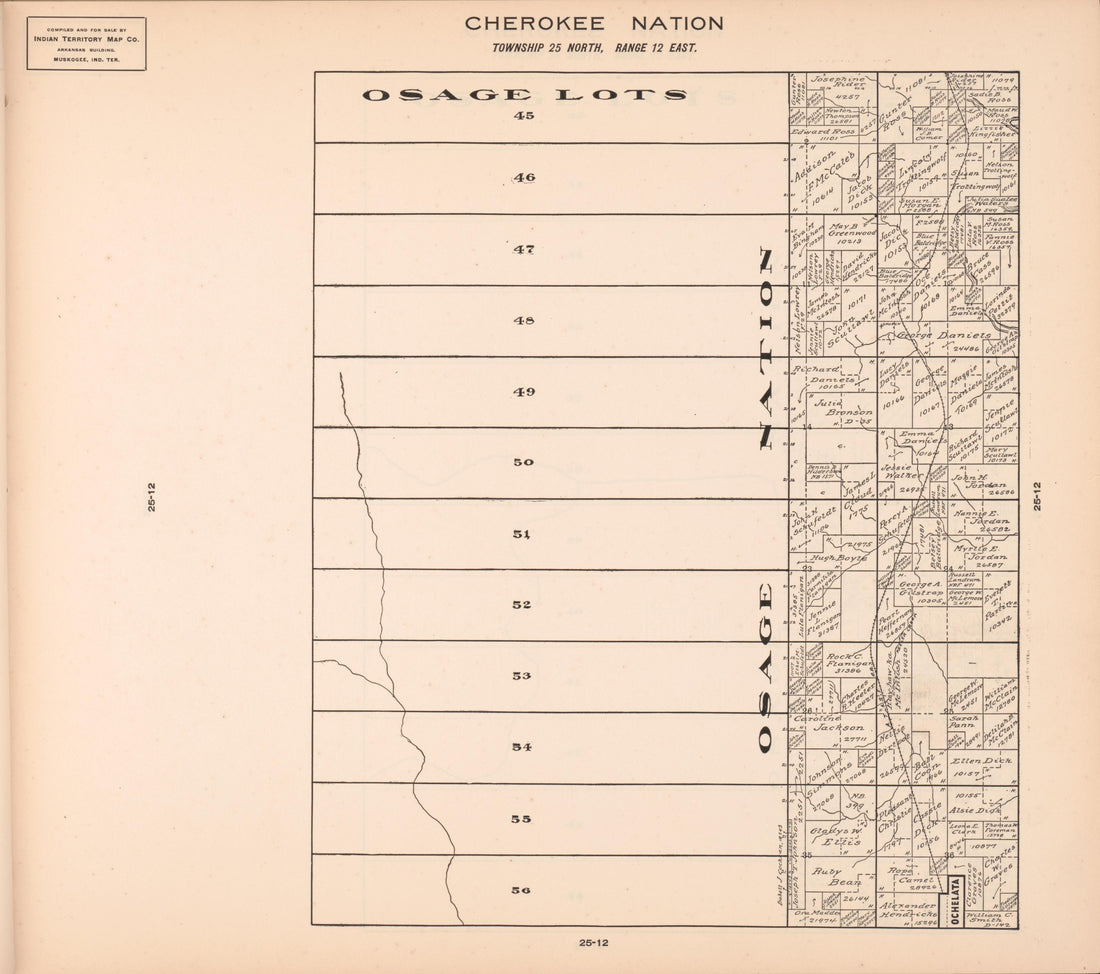 Township 25 North, Range 12 East from Cherokee Nation 1909 by Relic Map Company