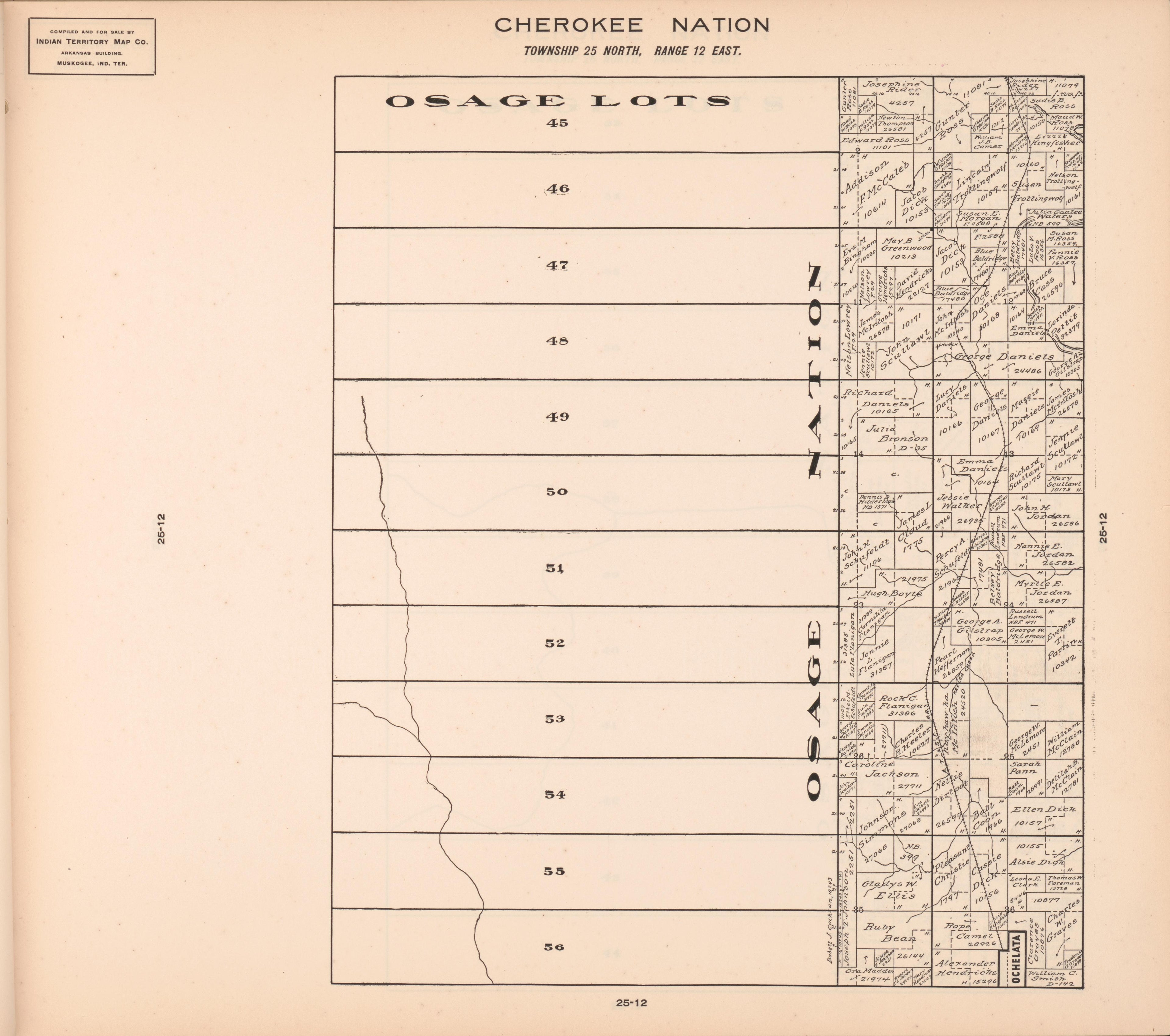 Township 25 North, Range 12 East from Cherokee Nation 1909 by Relic Map Company