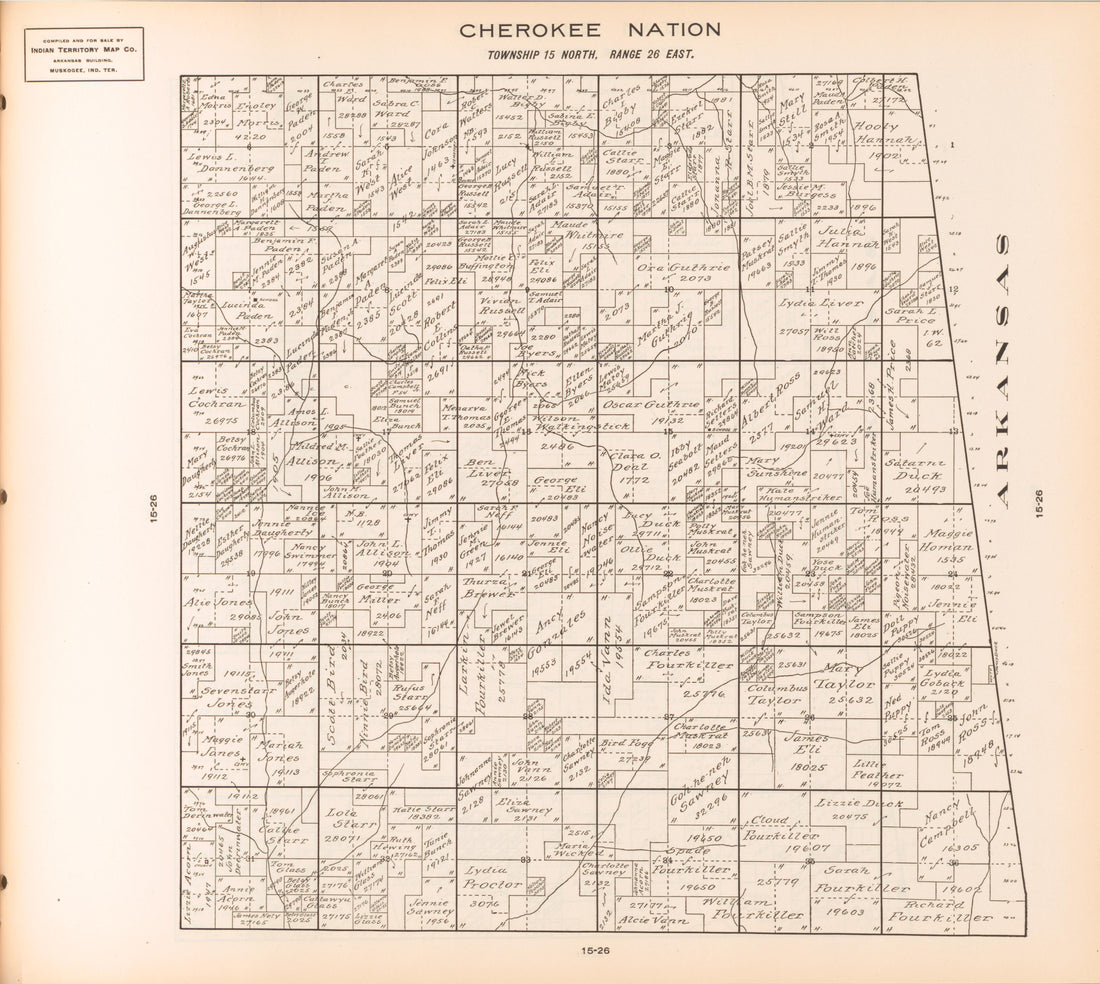 Township 15 North, Range 26 East from Cherokee Nation 1909 by Relic Map Company