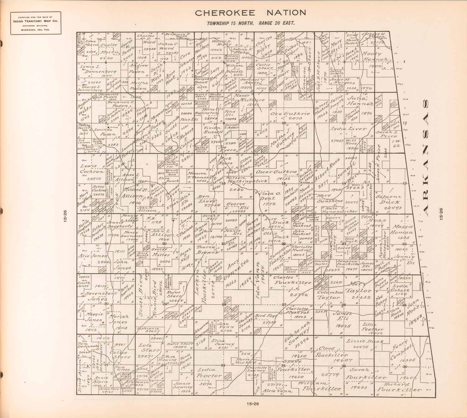 Township 15 North, Range 26 East from Cherokee Nation 1909 by Relic Map Company