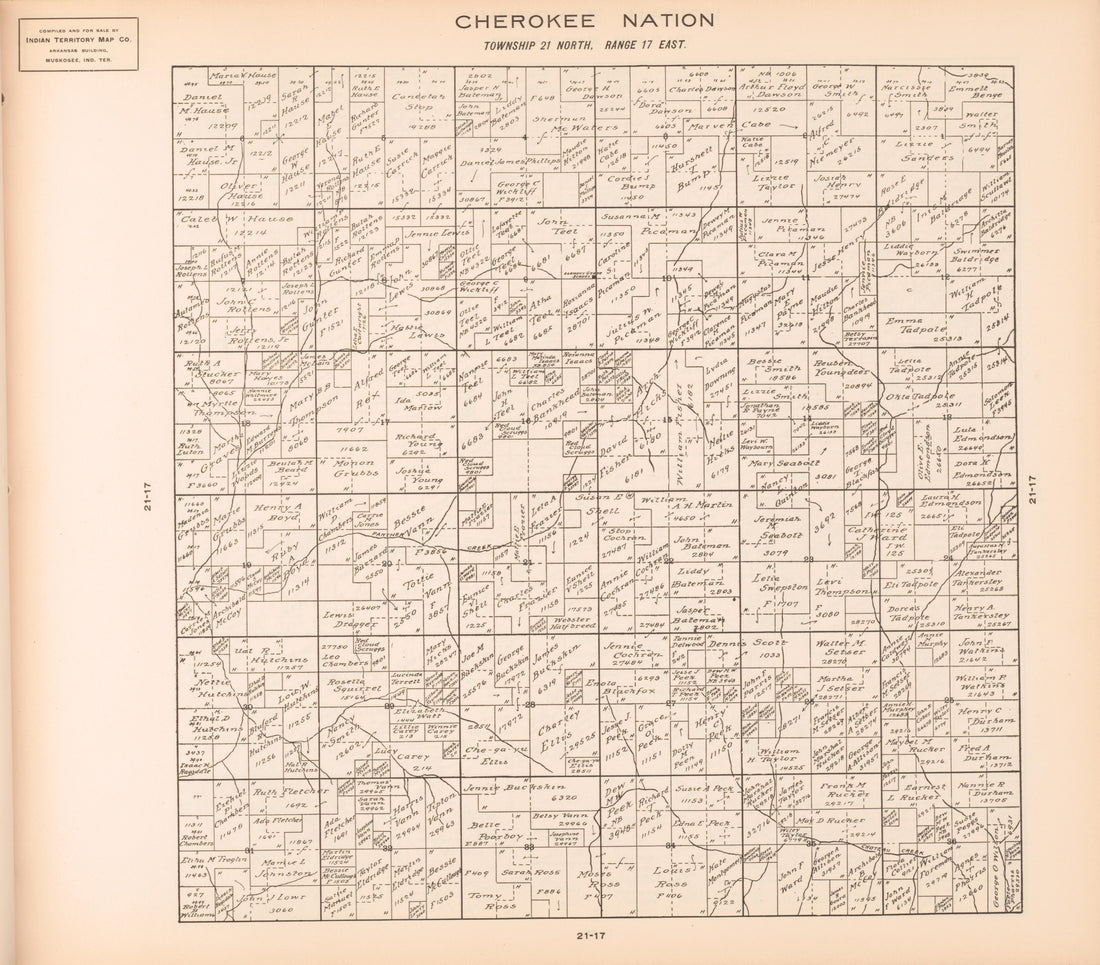 Township 21 North, Range 17 East from Cherokee Nation 1909 by Relic Map Company