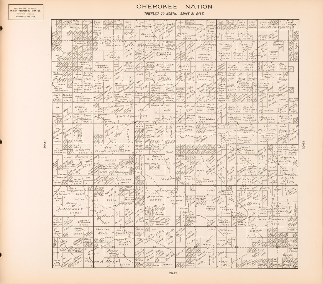 Township 20 North, Range 21 East from Cherokee Nation 1909 by Relic Map Company