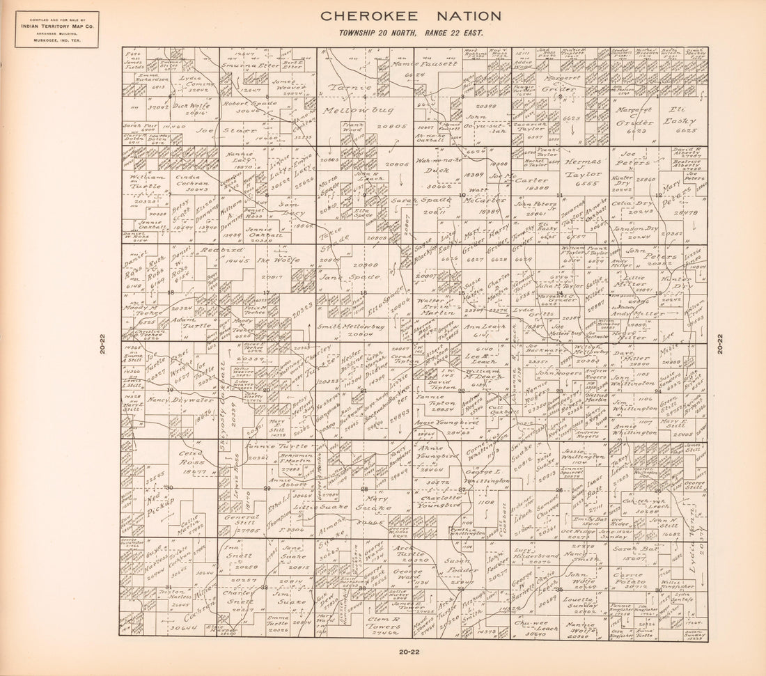 Township 20 North, Range 22 East from Cherokee Nation 1909 by Relic Map Company