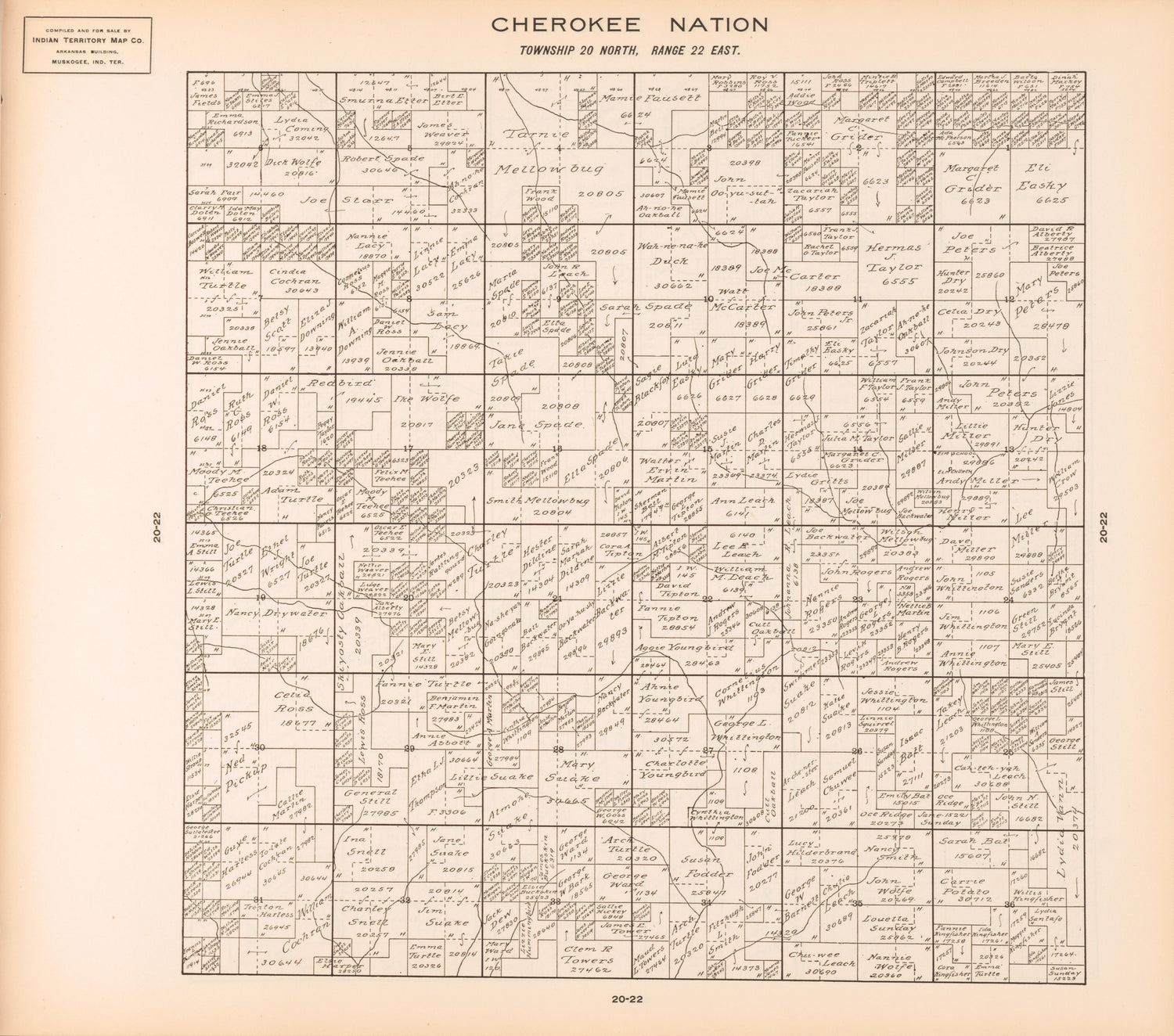 Township 20 North, Range 22 East from Cherokee Nation 1909 by Relic Map Company