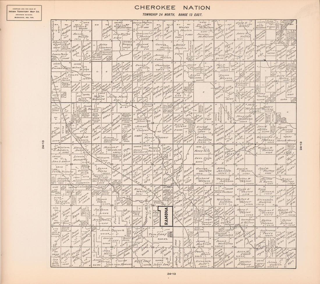 Township 24 North, Range 13 East from Cherokee Nation 1909 by Relic Map Company