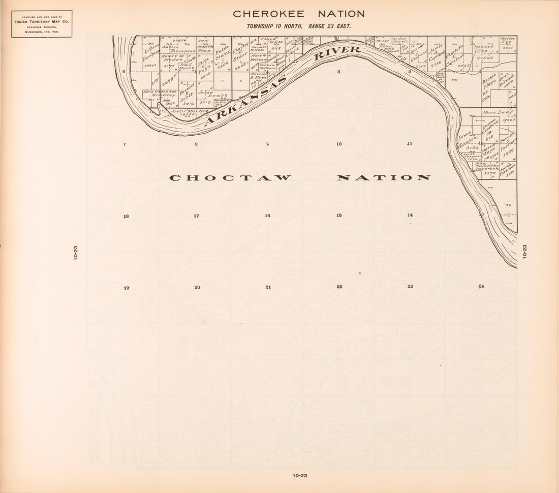 Township 10 North, Range 23 East from Cherokee Nation 1909 by Relic Map Company