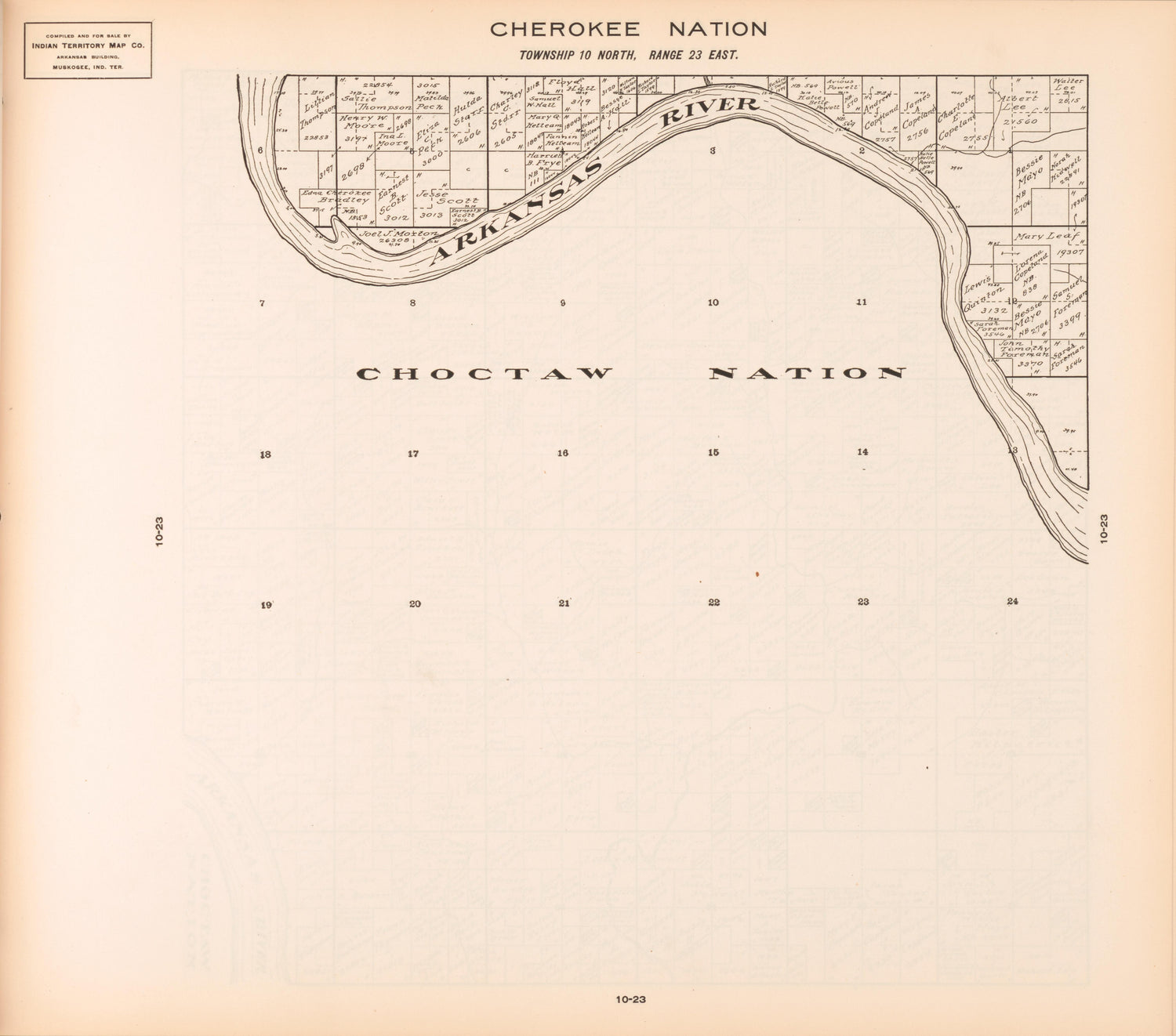 Township 10 North, Range 23 East from Cherokee Nation 1909 by Relic Map Company