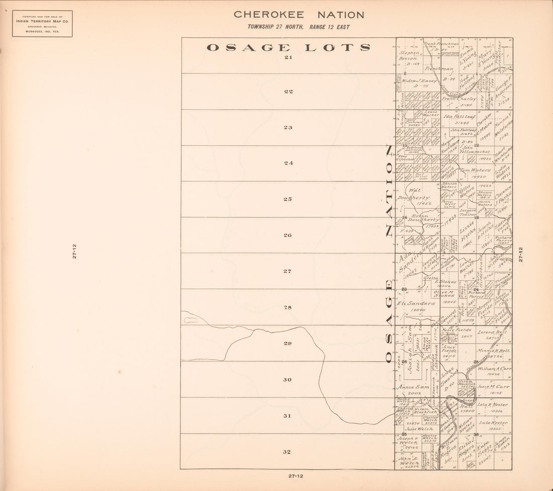 Township 27 North, Range 12 East from Cherokee Nation 1909 by Relic Map Company