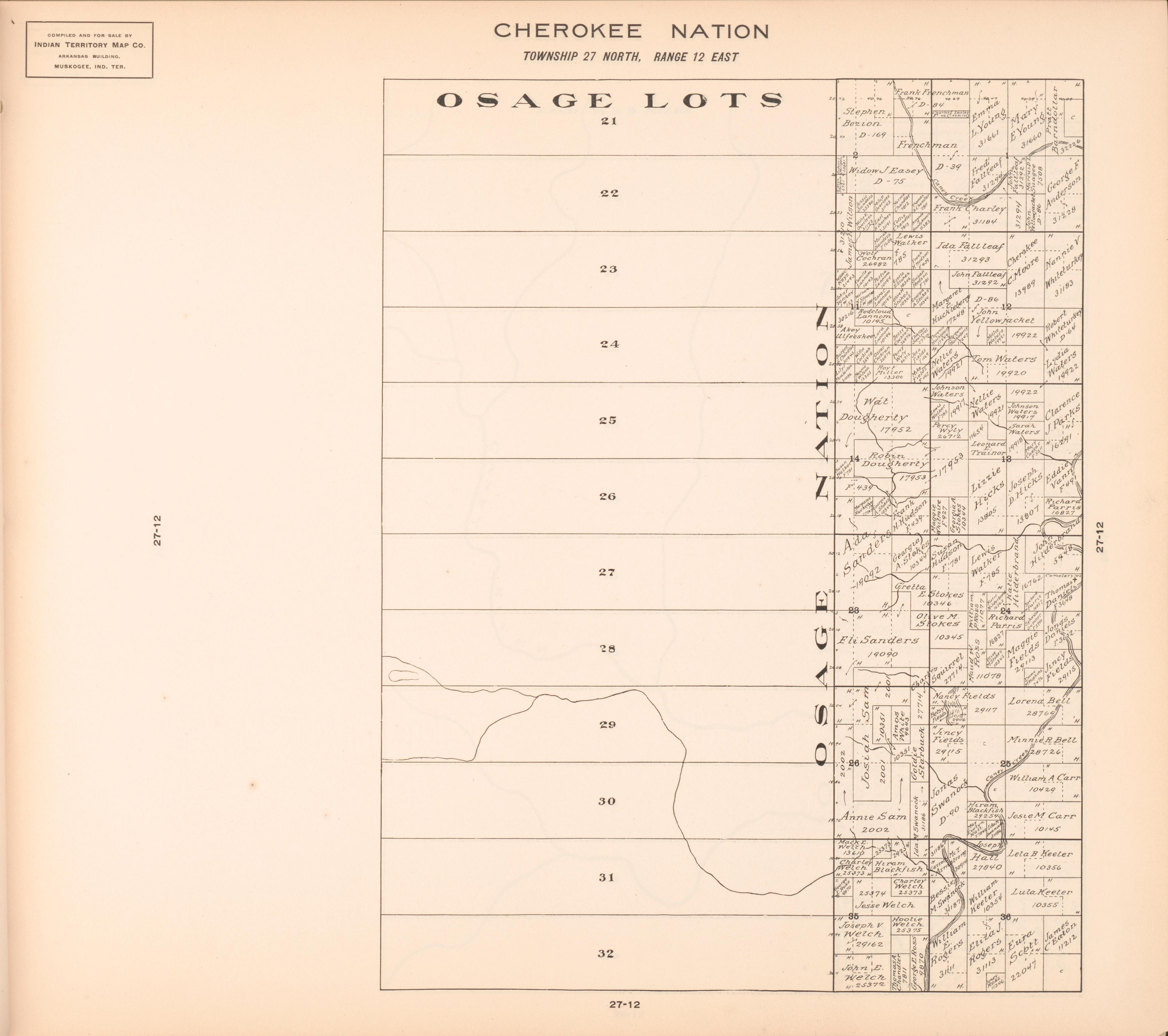 Township 27 North, Range 12 East from Cherokee Nation 1909 by Relic Map Company