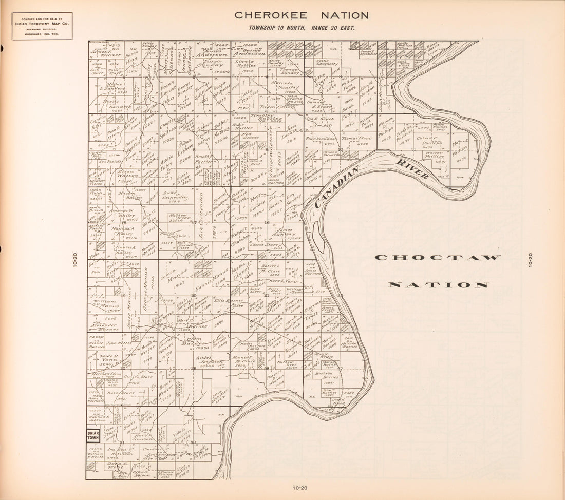 Township 10 North, Range 20 East from Cherokee Nation 1909 by Relic Map Company