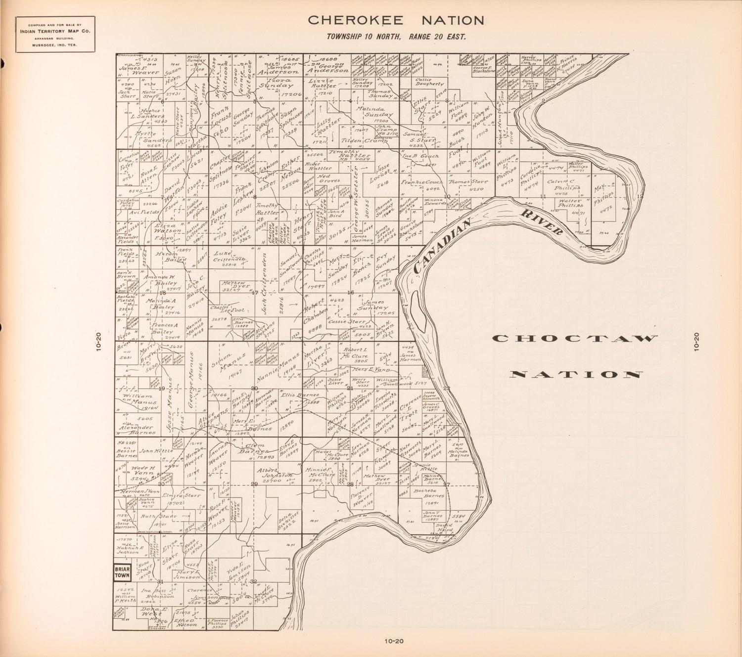 Township 10 North, Range 20 East from Cherokee Nation 1909 by Relic Map Company